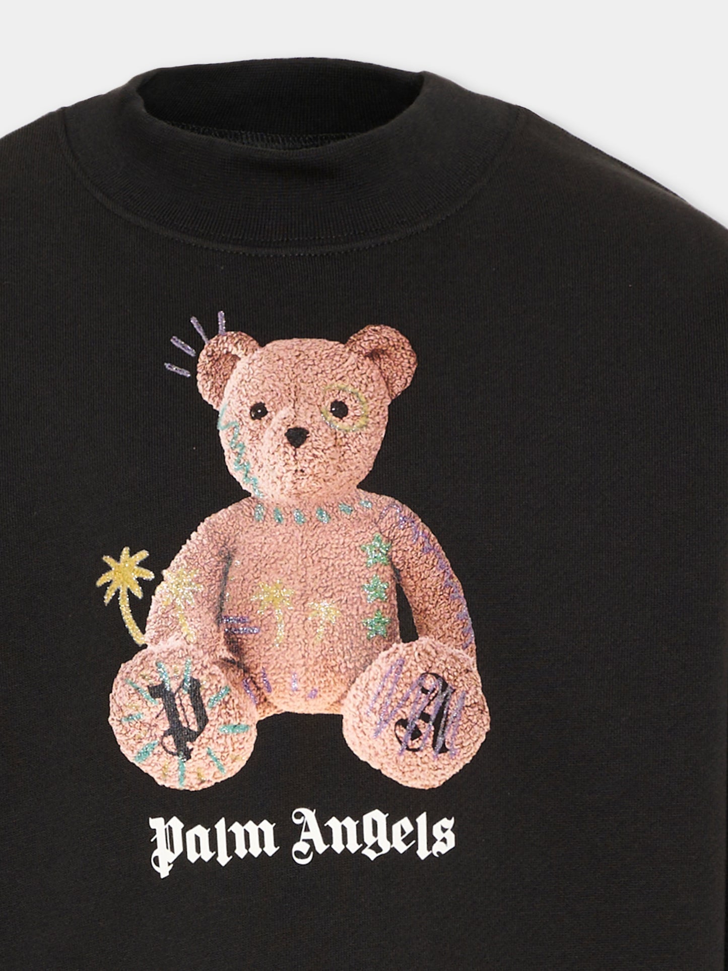 Felpa nera per bambina con Teddy Bear,Palm Angels,F6PAJGSW078 110