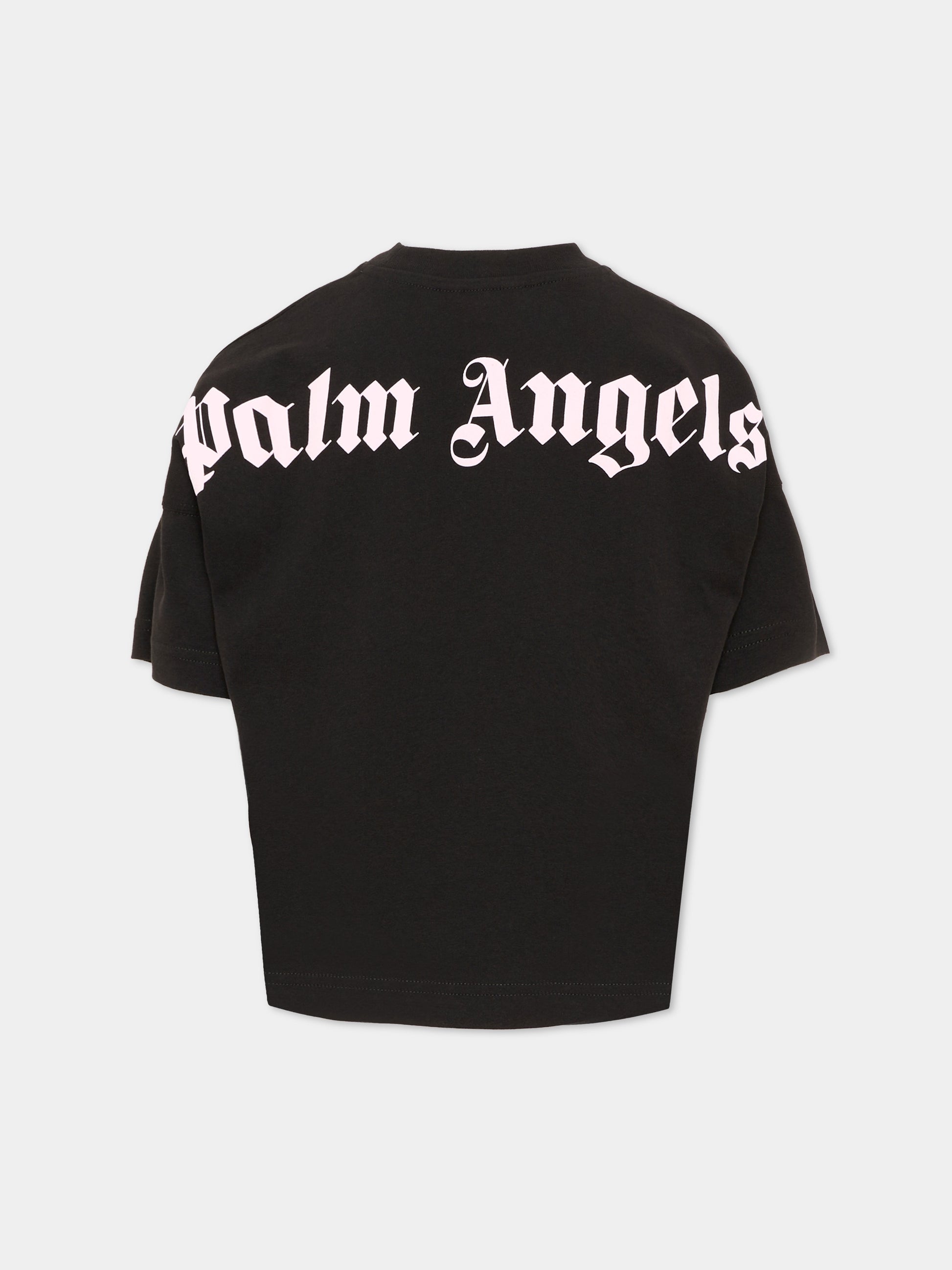 T-Shirt nera per bambina con logo,Palm Angels,F6PAJGTH064 110