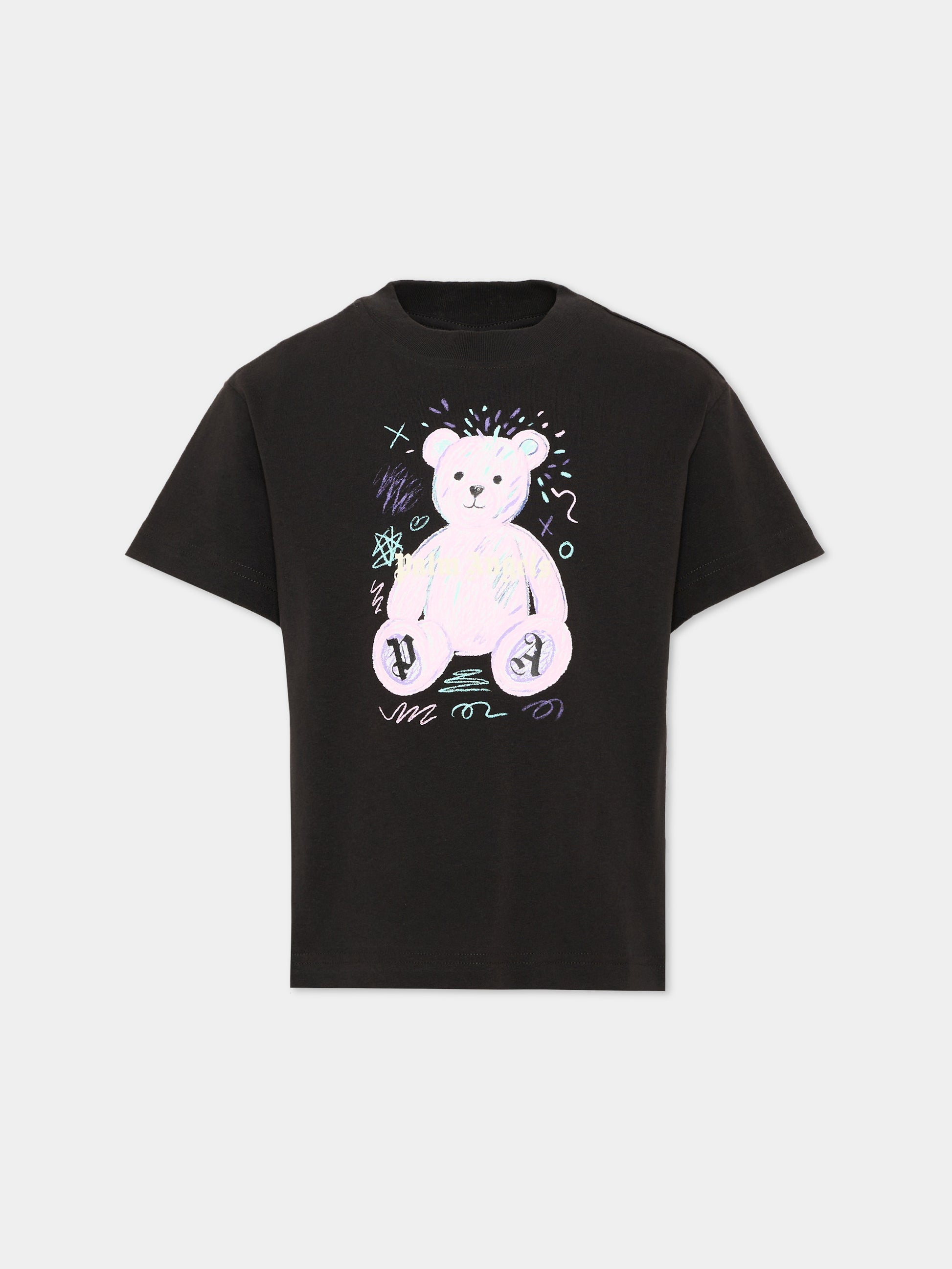 T-shirt nera per bambina con teddy bear,Palm Angels,F6PAJGTH081 110