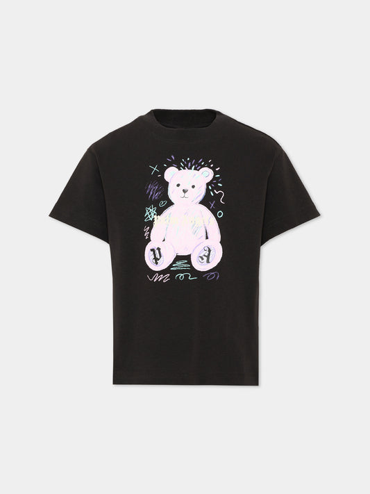 T-shirt nera per bambina con teddy bear,Palm Angels,F6PAJGTH081 110