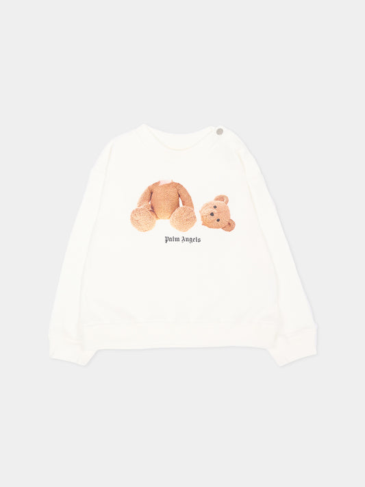 Felpa bianca per neonato con teddy bear,Palm Angels,F6PANBSW192 412