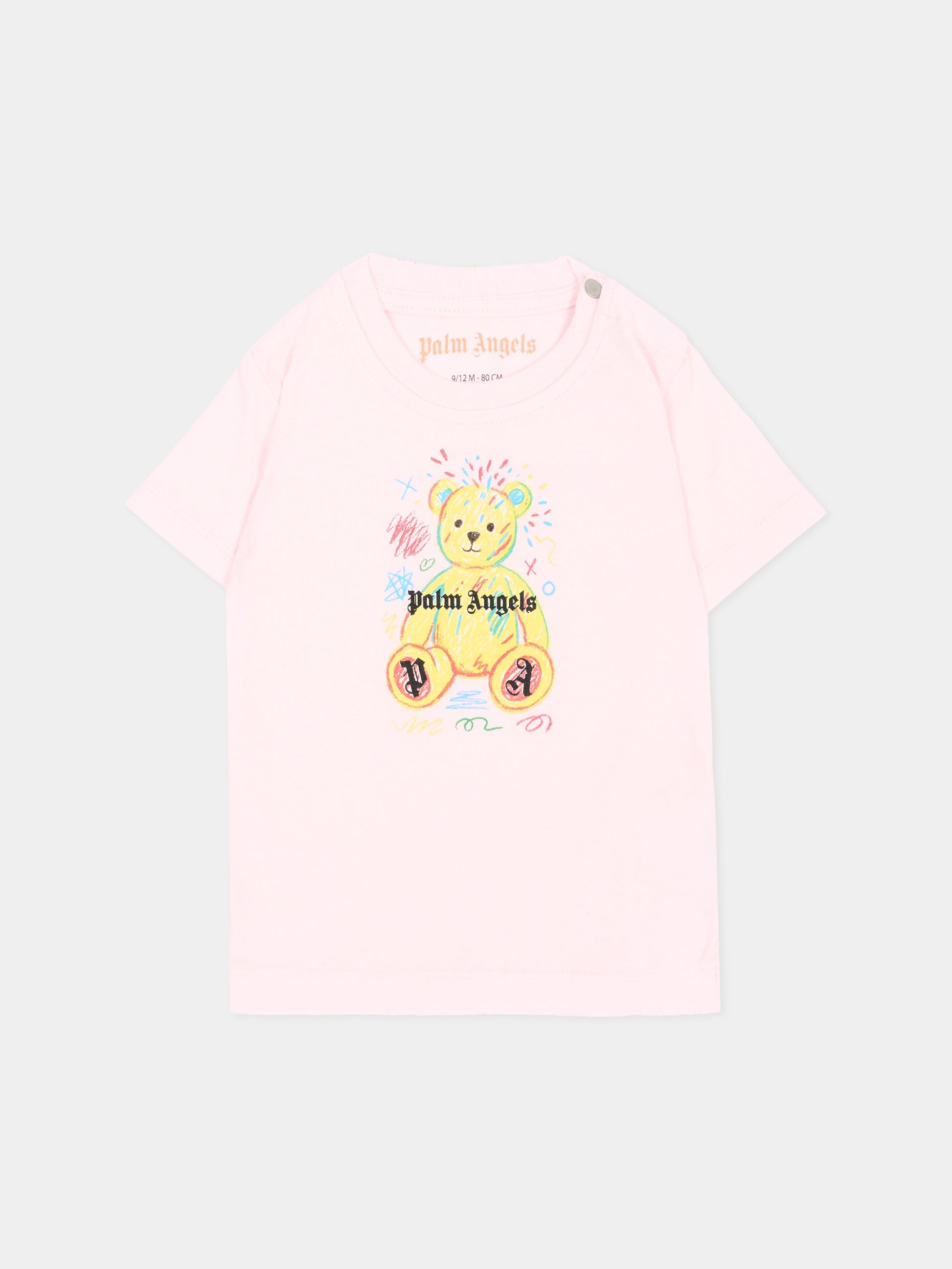 T-shirt rosa per neonata con teddy bear,Palm Angels,F6PANGTH195 042