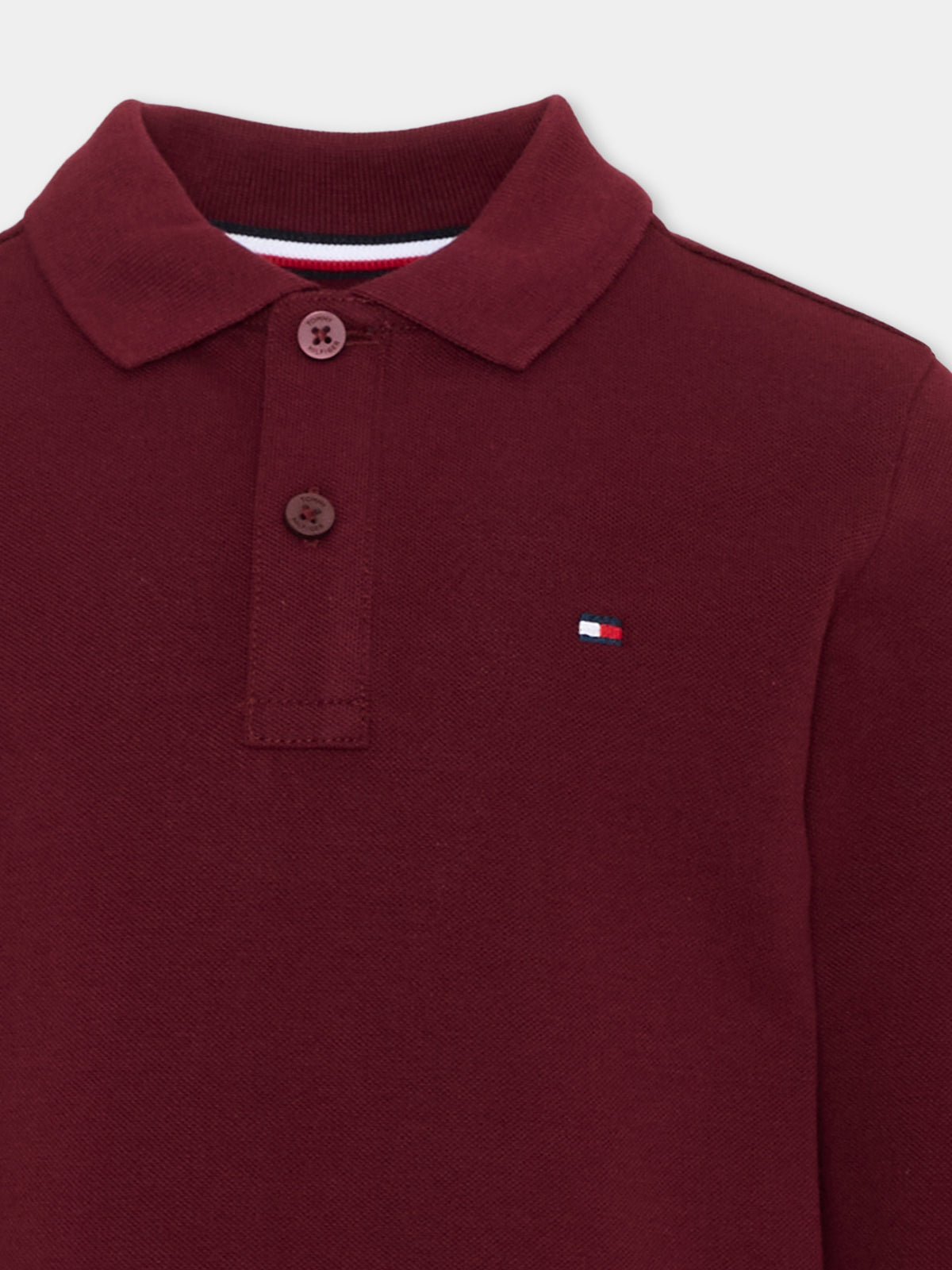 Polo a manica lunga bordeaux per bambino con logo,Tommy Hilfiger Junior,KB0KB09664 VLP