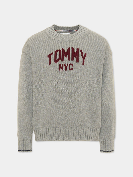 Maglione grigio con logo per bambini,Tommy Hilfiger Junior,KB0KB10698 P7D