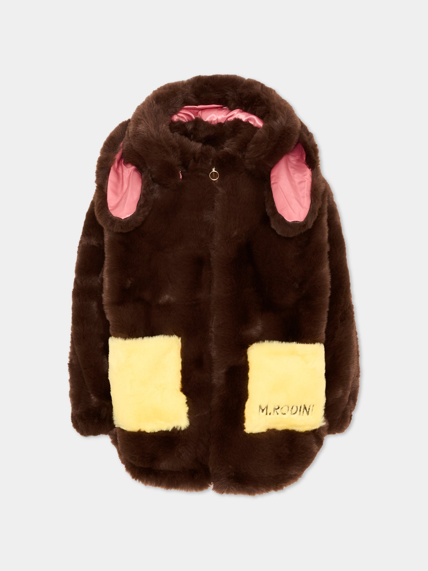 Ecopelliccia marrone con orecchie per bambina,Mini Rodini,2671011216