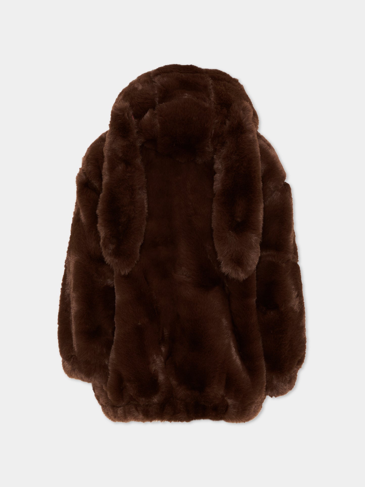 Ecopelliccia marrone con orecchie per bambina,Mini Rodini,2671011216