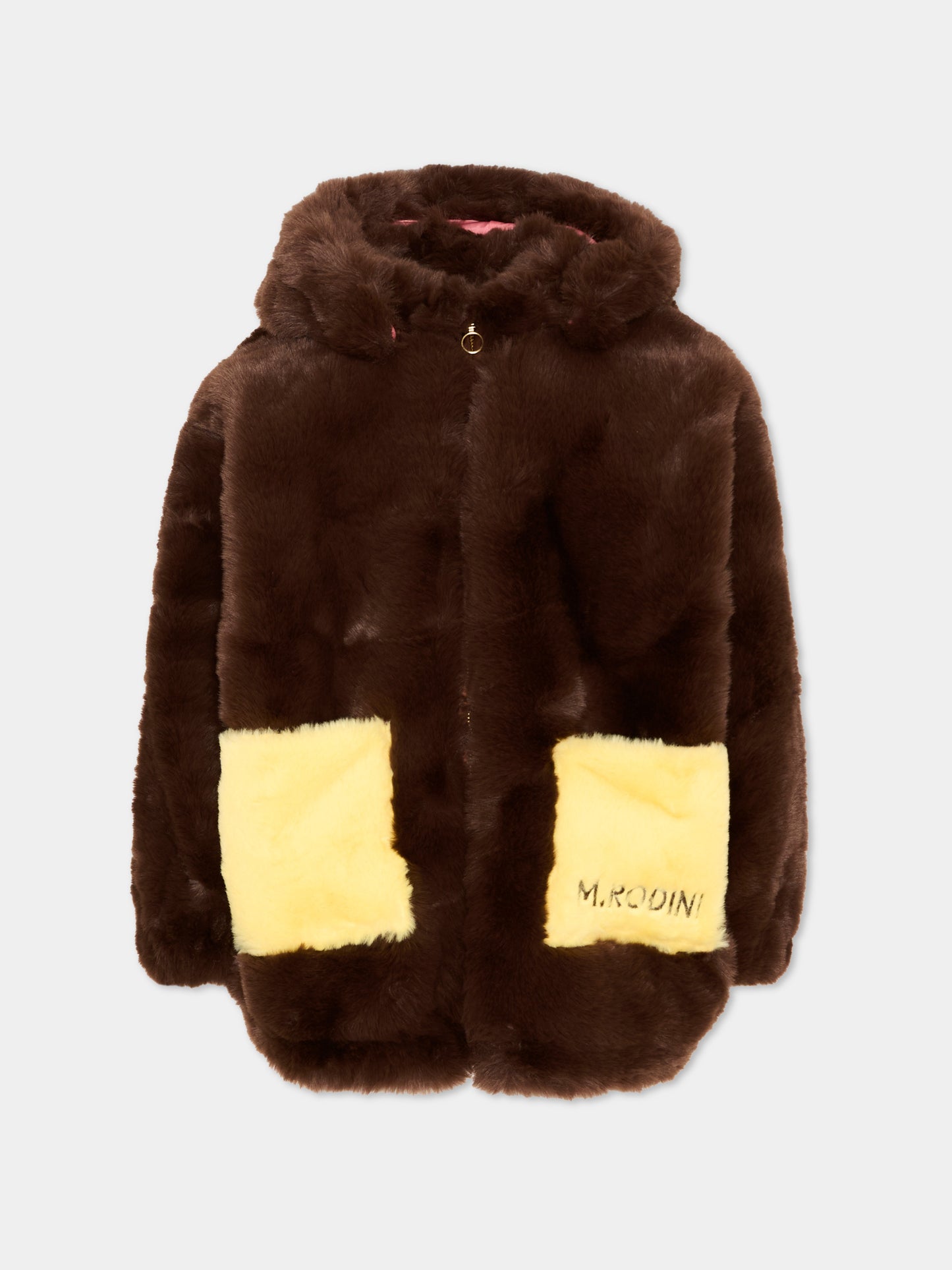 Ecopelliccia marrone con orecchie per bambina,Mini Rodini,2671011216
