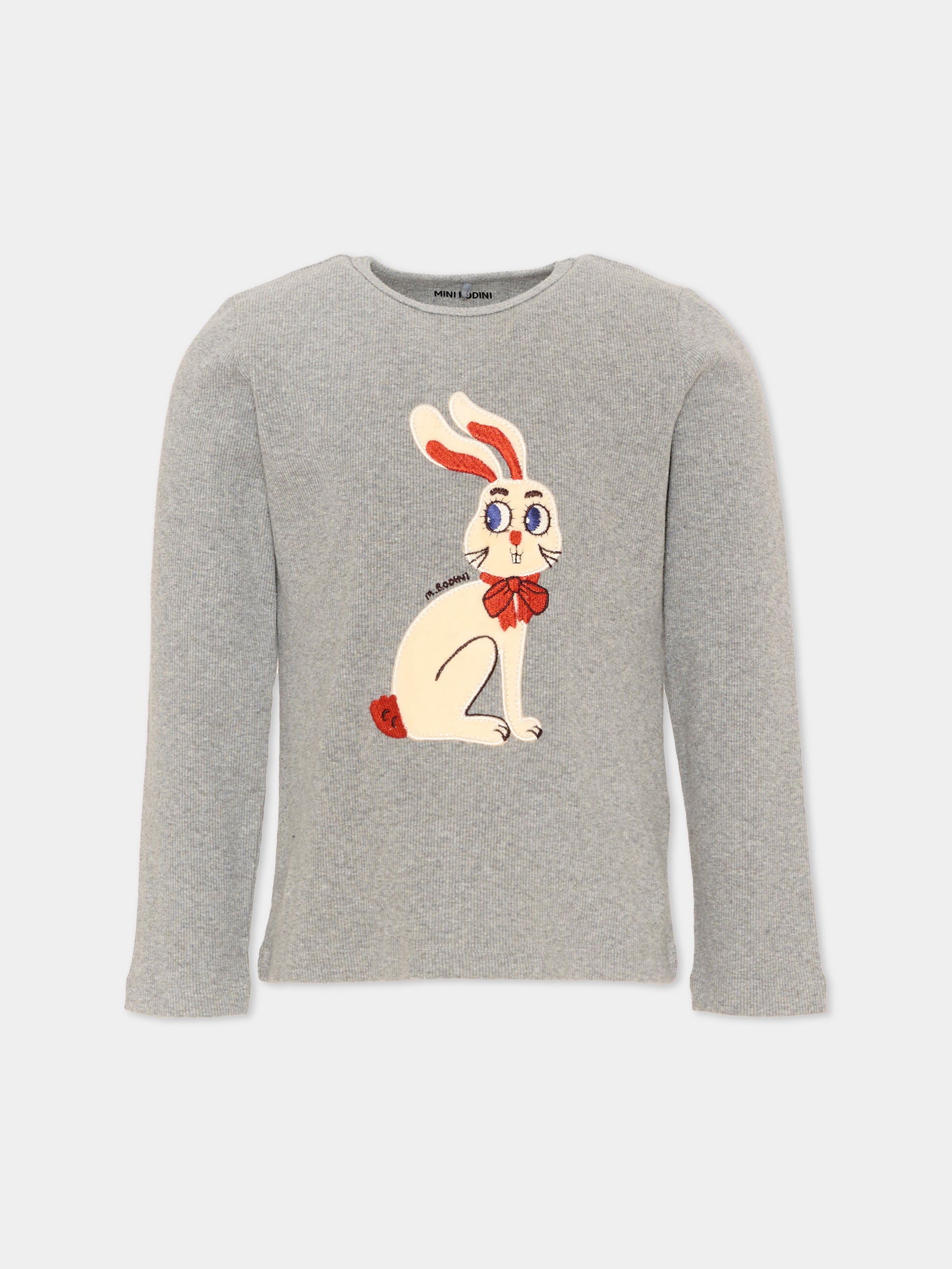 T-shirt a manica lunga grigia con coniglio,Mini Rodini,2672010094