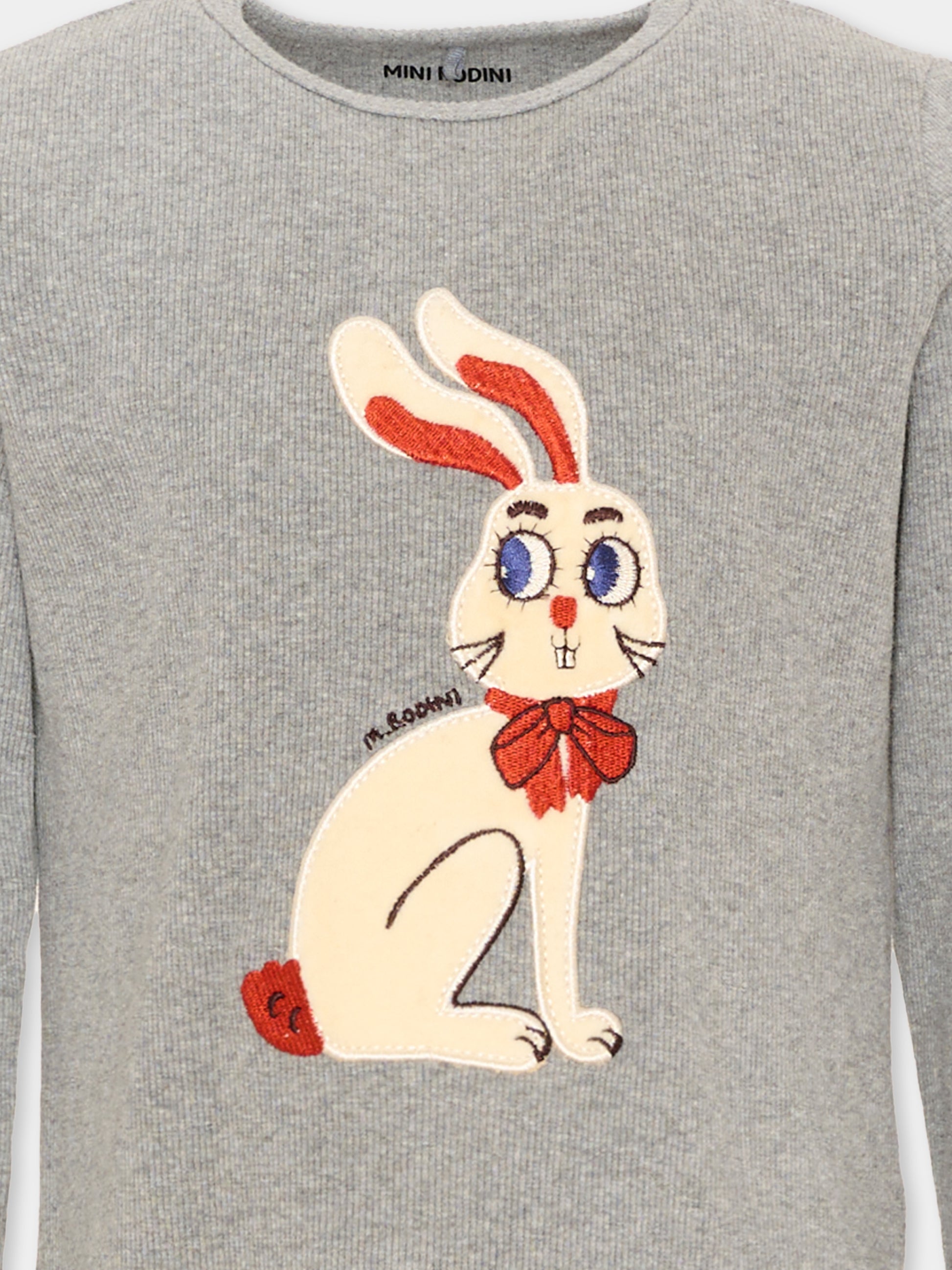 T-shirt a manica lunga grigia con coniglio,Mini Rodini,2672010094