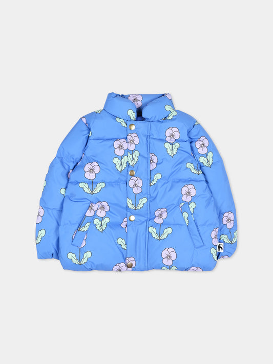 Piumino azzurro per bambina con stampa floreale,Mini Rodini,2671010260