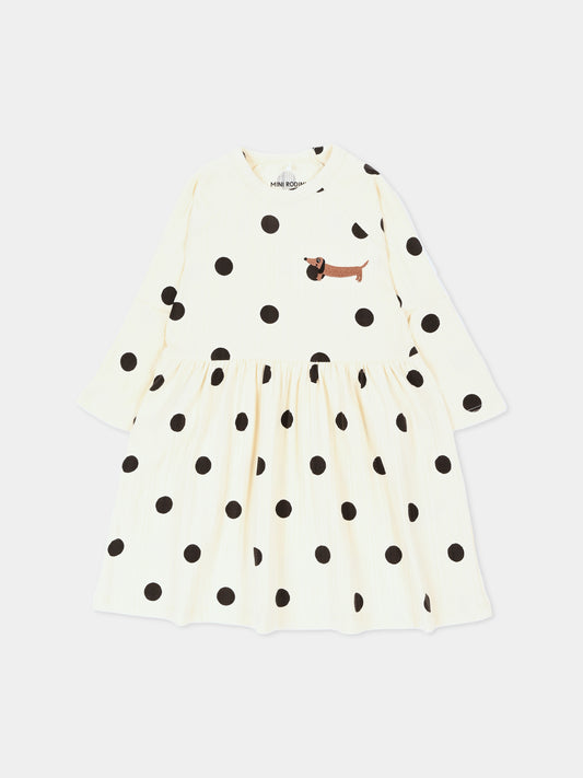 Vestito a manica lunga avorio a pois per bambina,Mini Rodini,2675010211
