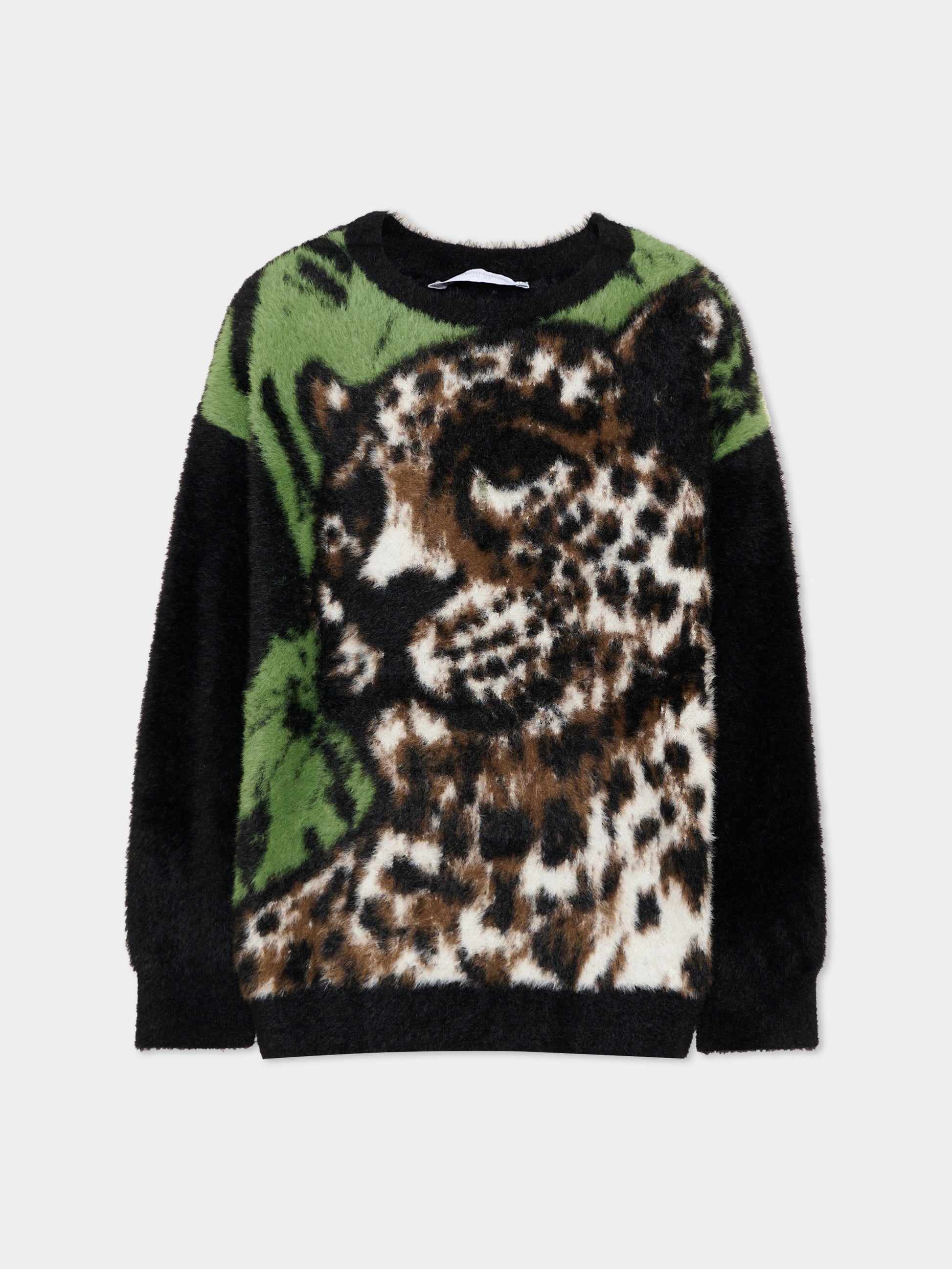 Maglione nero per bambina con leopardo,Roberto Cavalli Kids,CGA26144MA BLACK