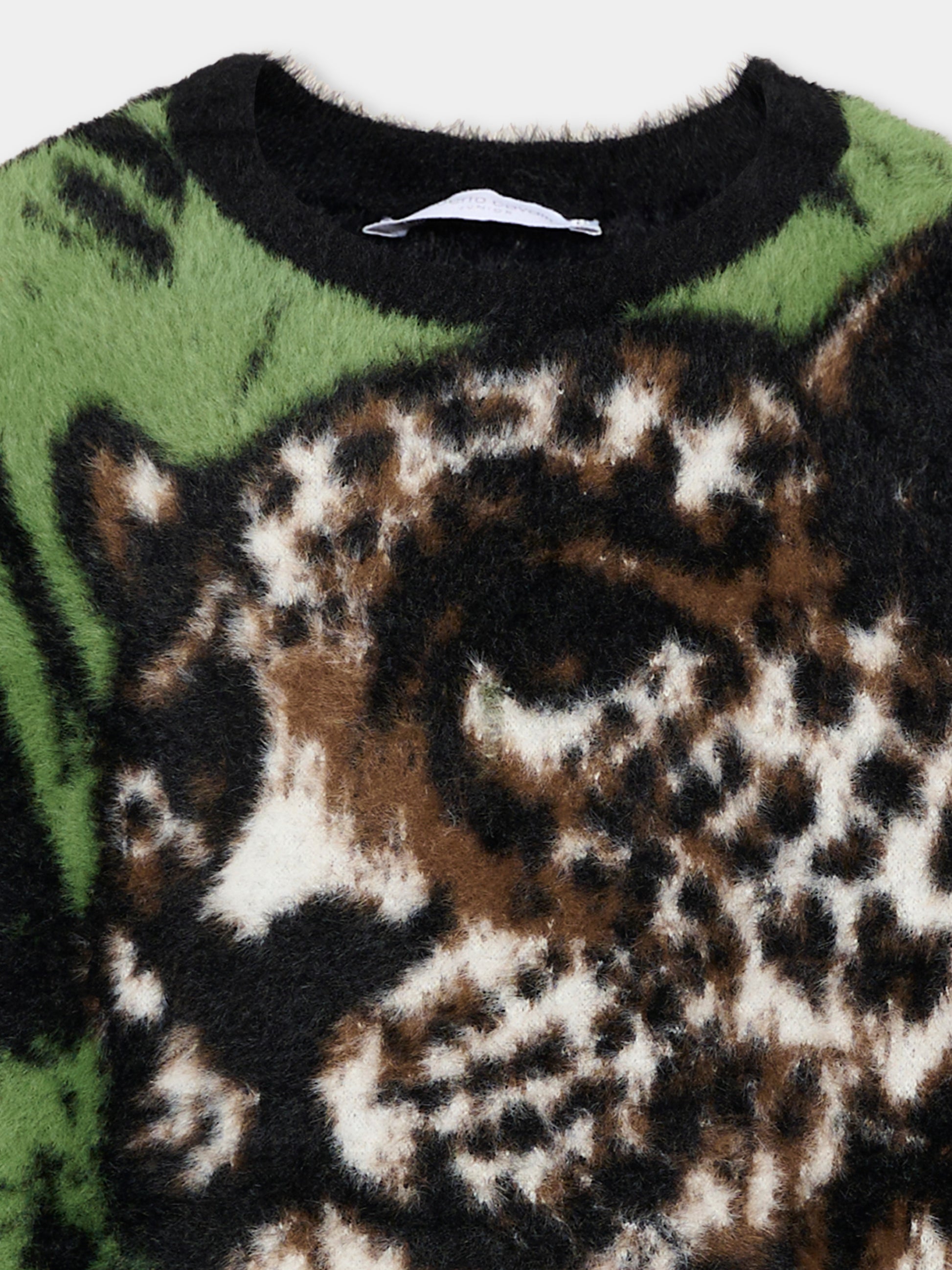 Maglione nero per bambina con leopardo,Roberto Cavalli Kids,CGA26144MA BLACK