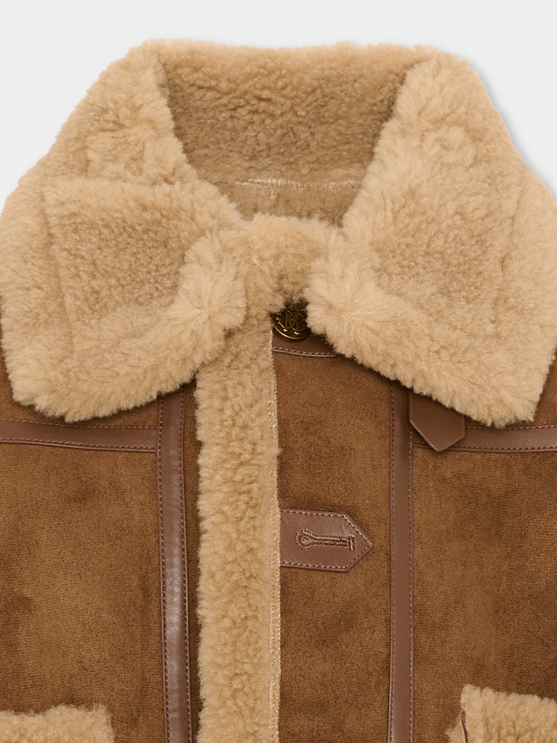 Ecopelliccia marrone per bambini con logo,Roberto Cavalli Kids,CBA26114MT BROWN_R/BM