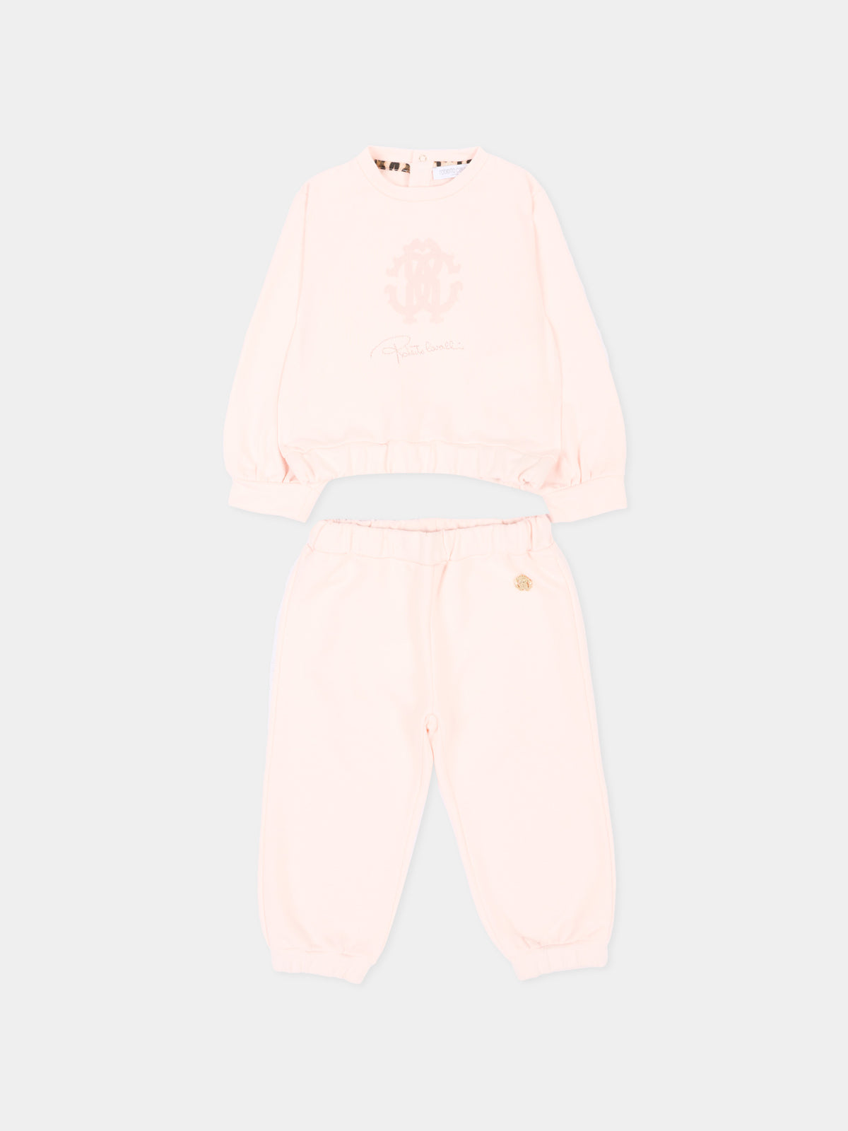 Completo sportivo lungo rosa per neonata con logo,Roberto Cavalli Kids,CIA26034CF PINK_H/P.H
