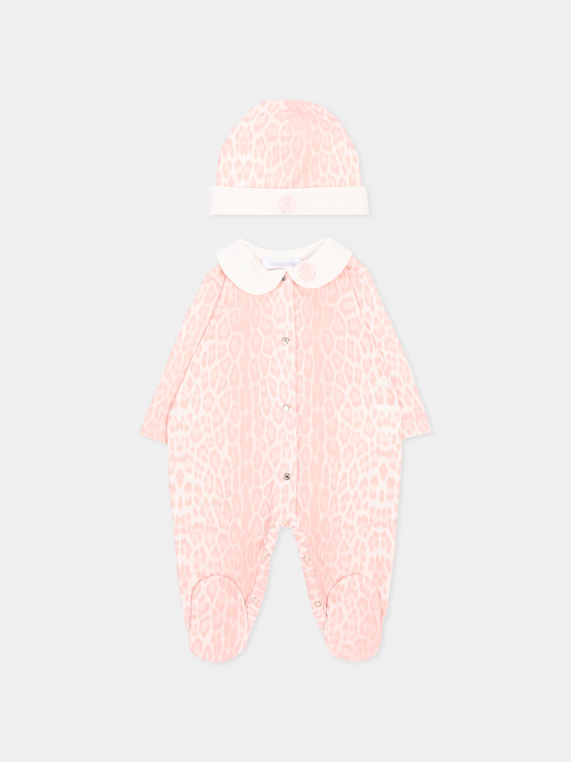 Set tutina rosa animalier per neonata con logo,Roberto Cavalli Kids,CLA26028TU GIAG.ROSA