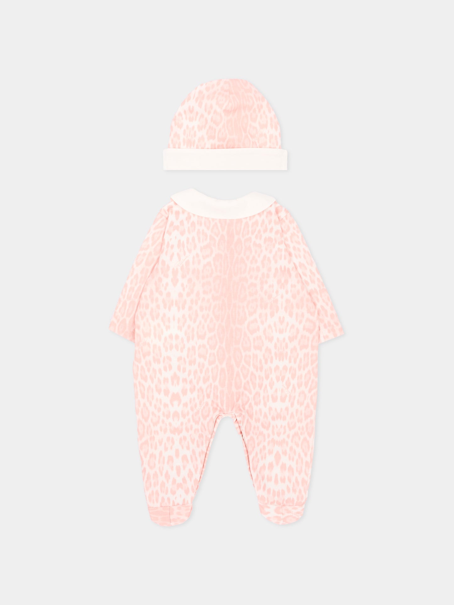 Set tutina rosa animalier per neonata con logo,Roberto Cavalli Kids,CLA26028TU GIAG.ROSA