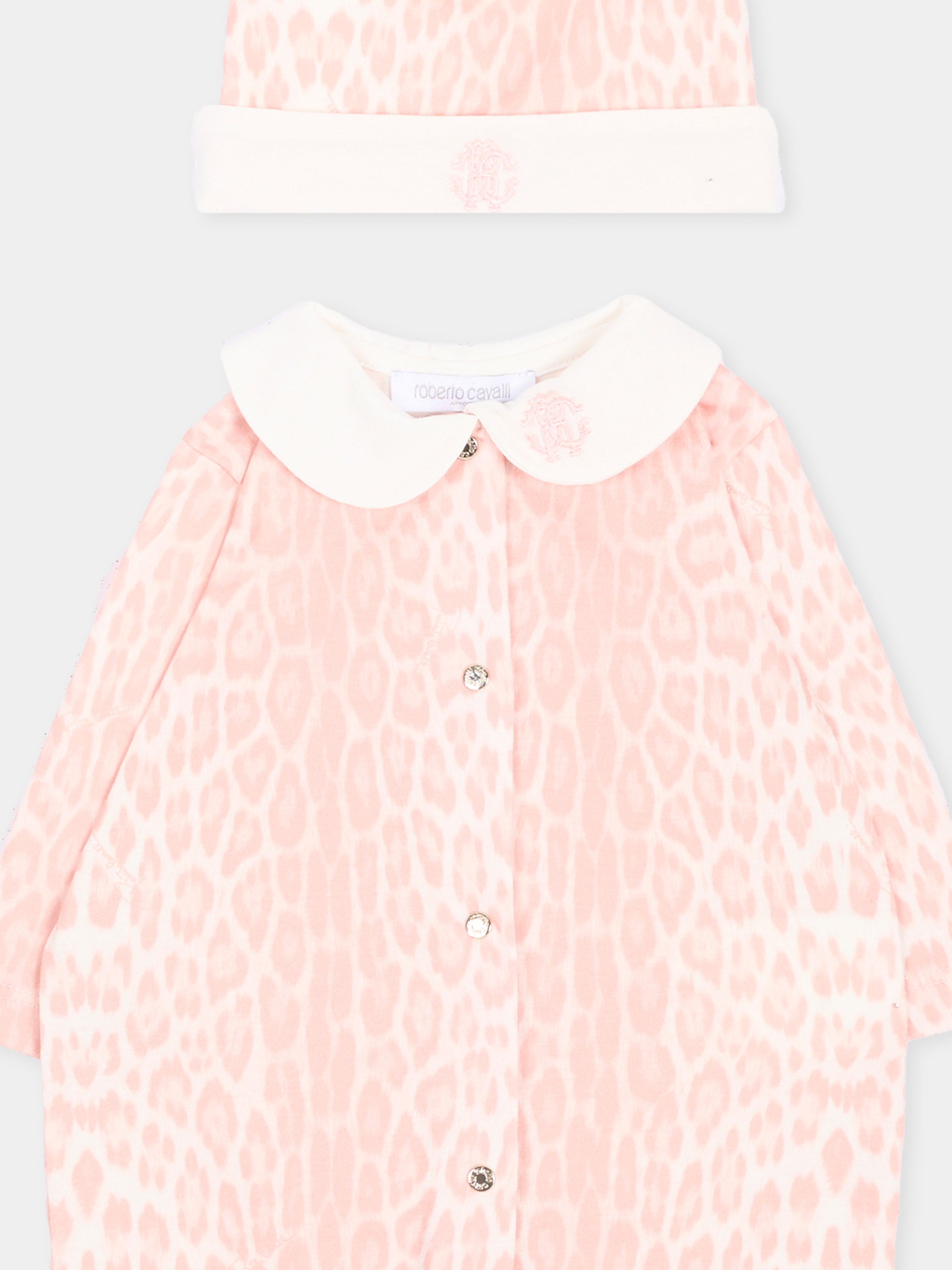Set tutina rosa animalier per neonata con logo,Roberto Cavalli Kids,CLA26028TU GIAG.ROSA
