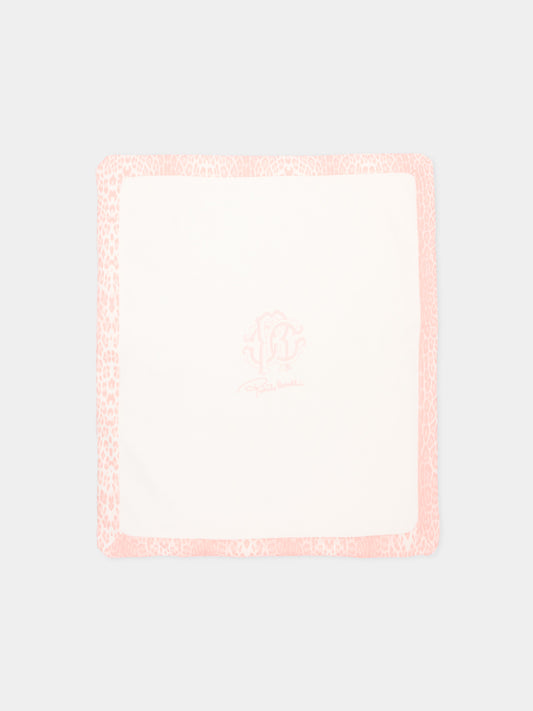 Coperta rosa animalier per neonata con logo,Roberto Cavalli Kids,CLA26036CE GIAG.ROSA