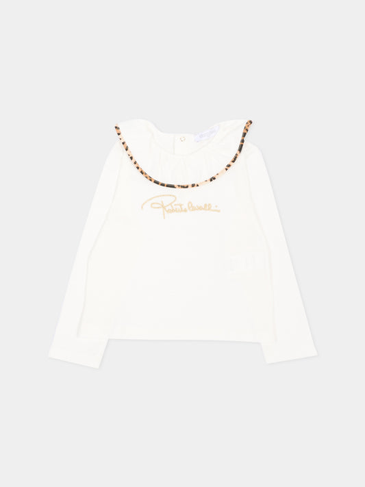 T-Shirt avorio per neonata con logo,Roberto Cavalli Kids,CIA26066TS AVOR.CC/GN