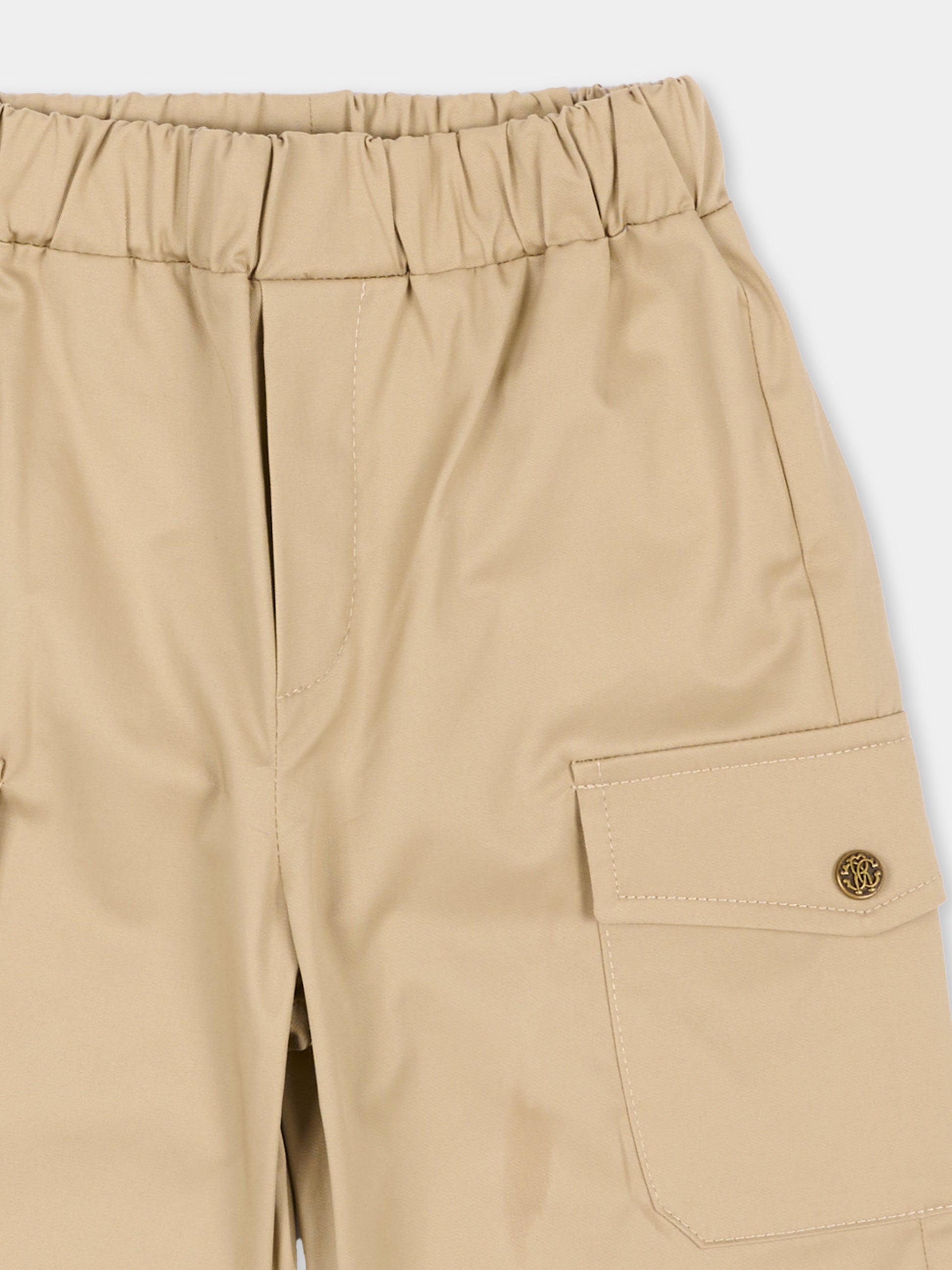 Pantalone beige per neonato cargo,Roberto Cavalli Kids,CIA26114PA BEIG.MARZ.