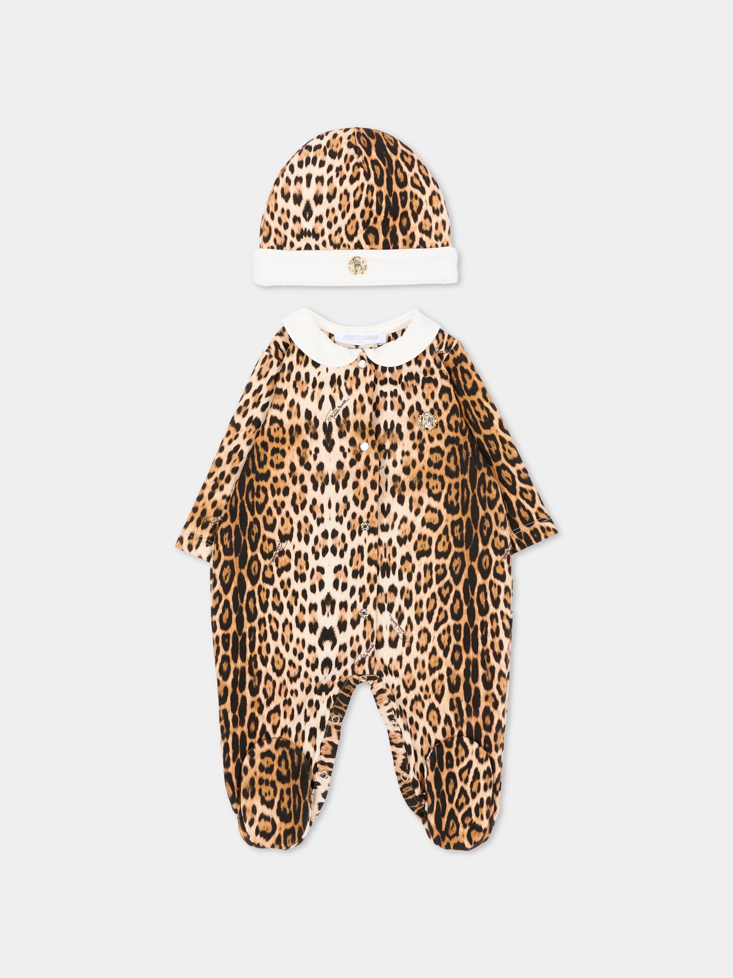Set tutina marrone animalier per neonata,Roberto Cavalli Kids,CLA26001TU GIAG.N/G.N