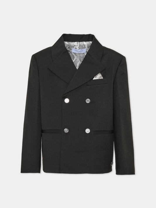 Giacca nera per bambino doppiopetto,Roberto Cavalli Kids,CBA26062GC BLACK/P.G.