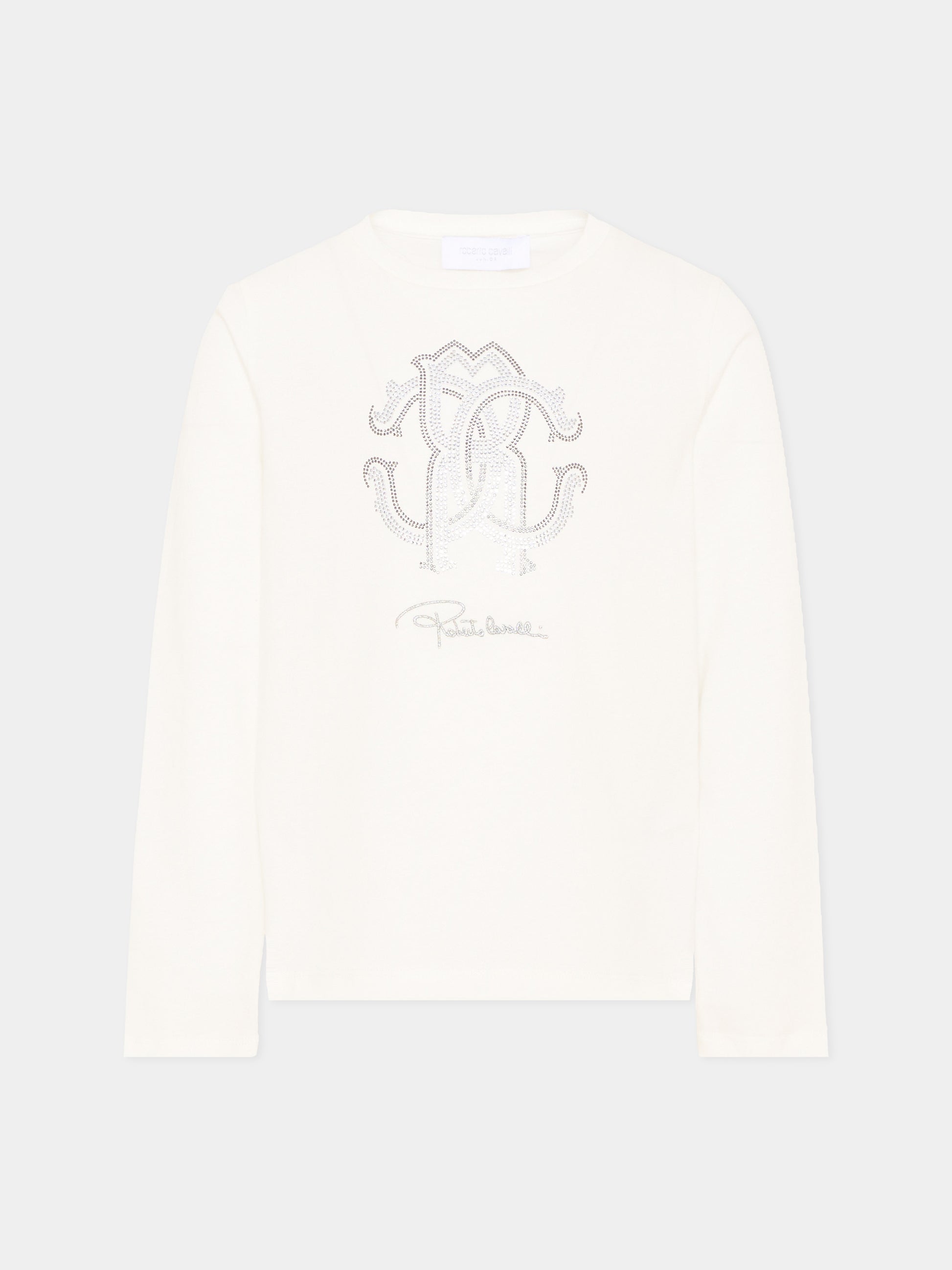 T-Shirt avorio per bambini con logo,Roberto Cavalli Kids,CGA26112TS AVORIO_C.C