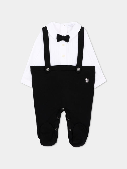Tutina nera per neonato con papillon,Roberto Cavalli Kids,CLA26053TU WHITE/BLK