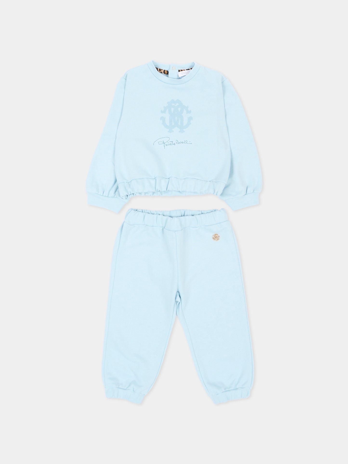 Completo sportivo lungo celeste per neonato con logo,Roberto Cavalli Kids,CIA26034CF SKYRIDE/SK