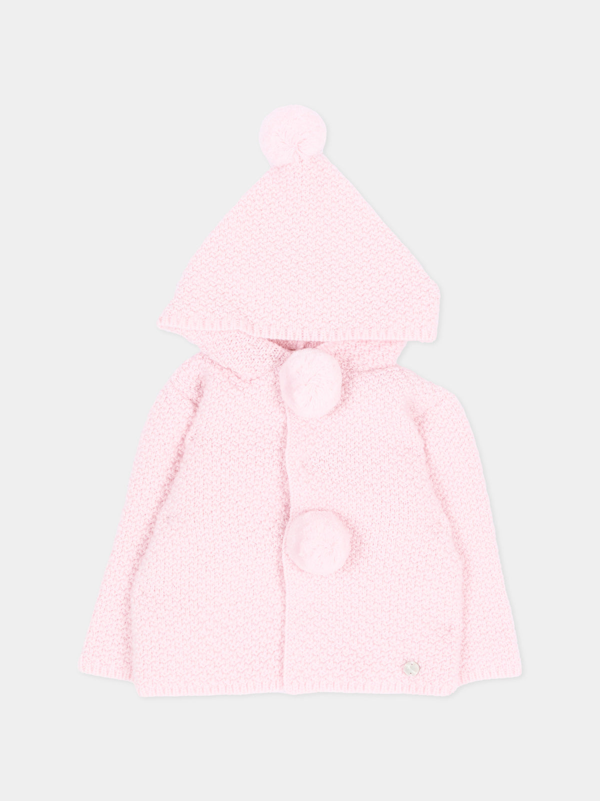 Cappotto rosa per neonata con pompon in maglia,Paz Rodríguez,012 114140 30 H56