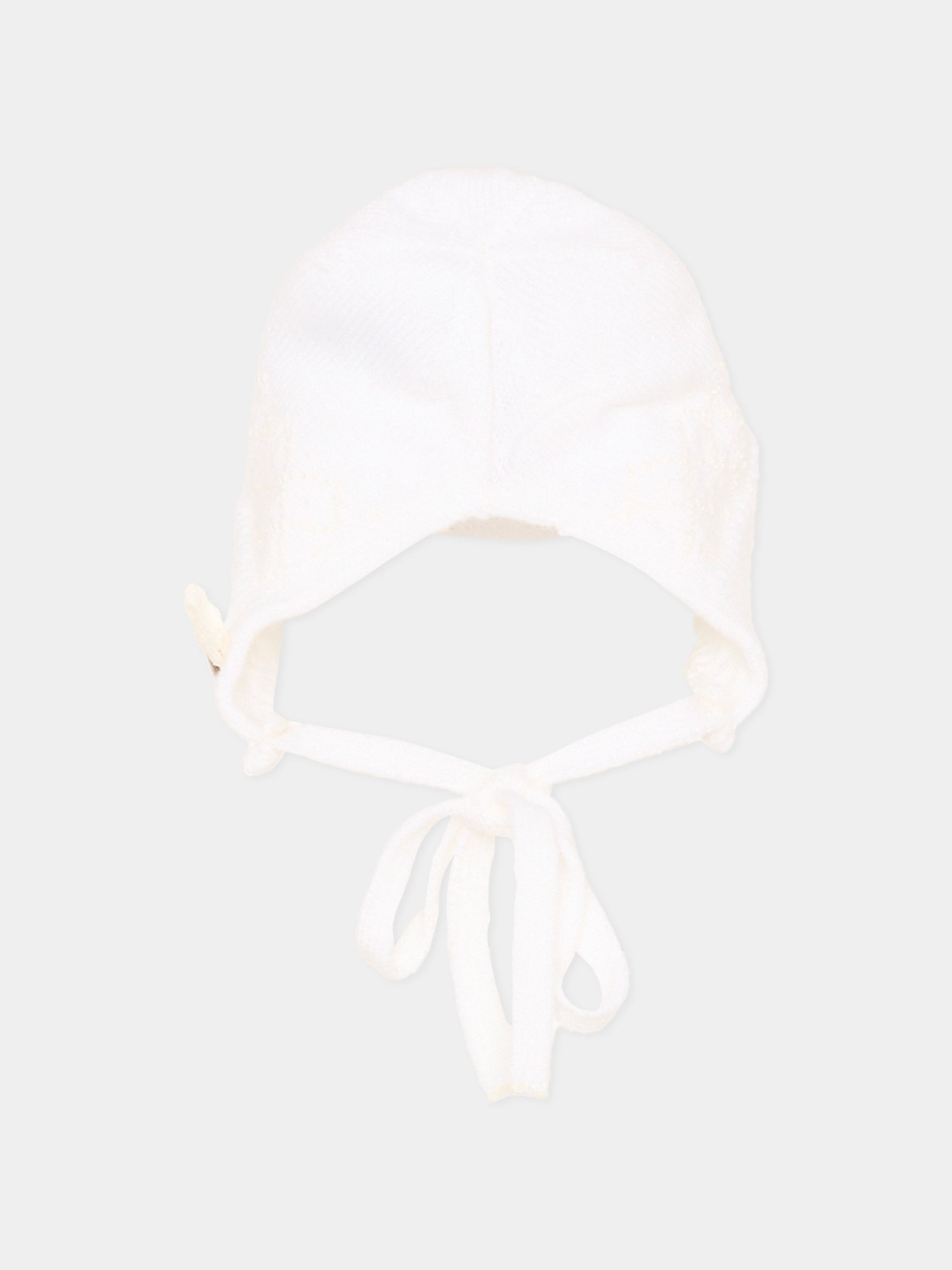 Cuffia bianca con laccetti per neonati,Paz Rodríguez,011 114011 6060 H56