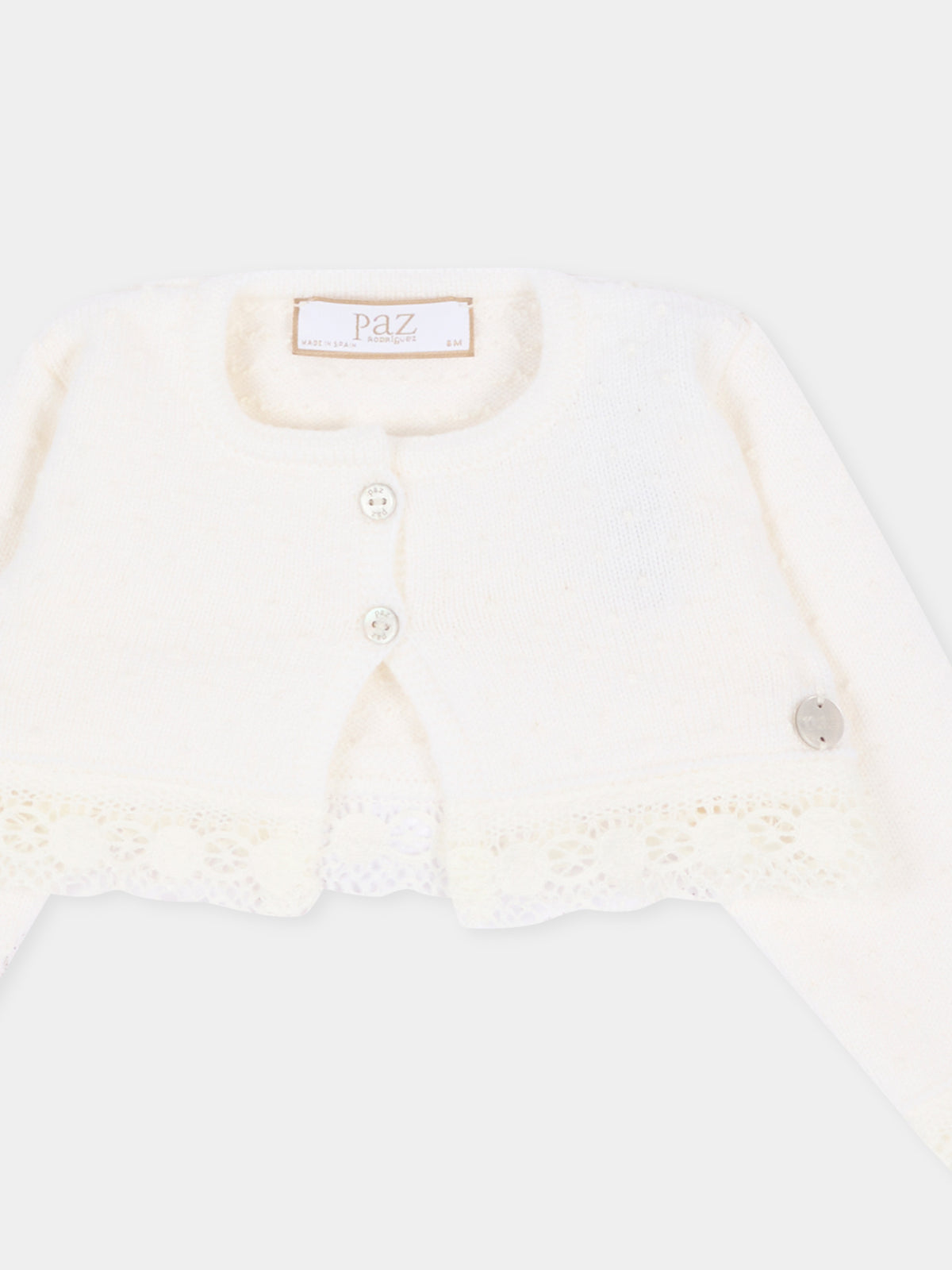 Cardigan avorio per neonata in maglia,Paz Rodríguez,001 114022 6060 H56