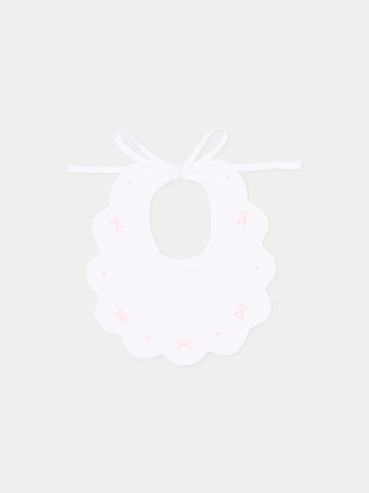 Bavaglino bianco per neonata con ricami rosa,Little Bear,2043 BCO/ROSA