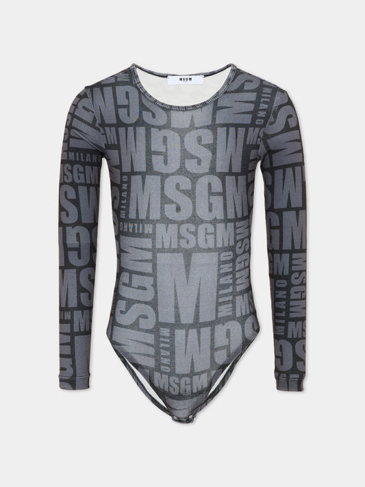Body nero per bambina con logo,Msgm Kids,F6MSJGBD120 110