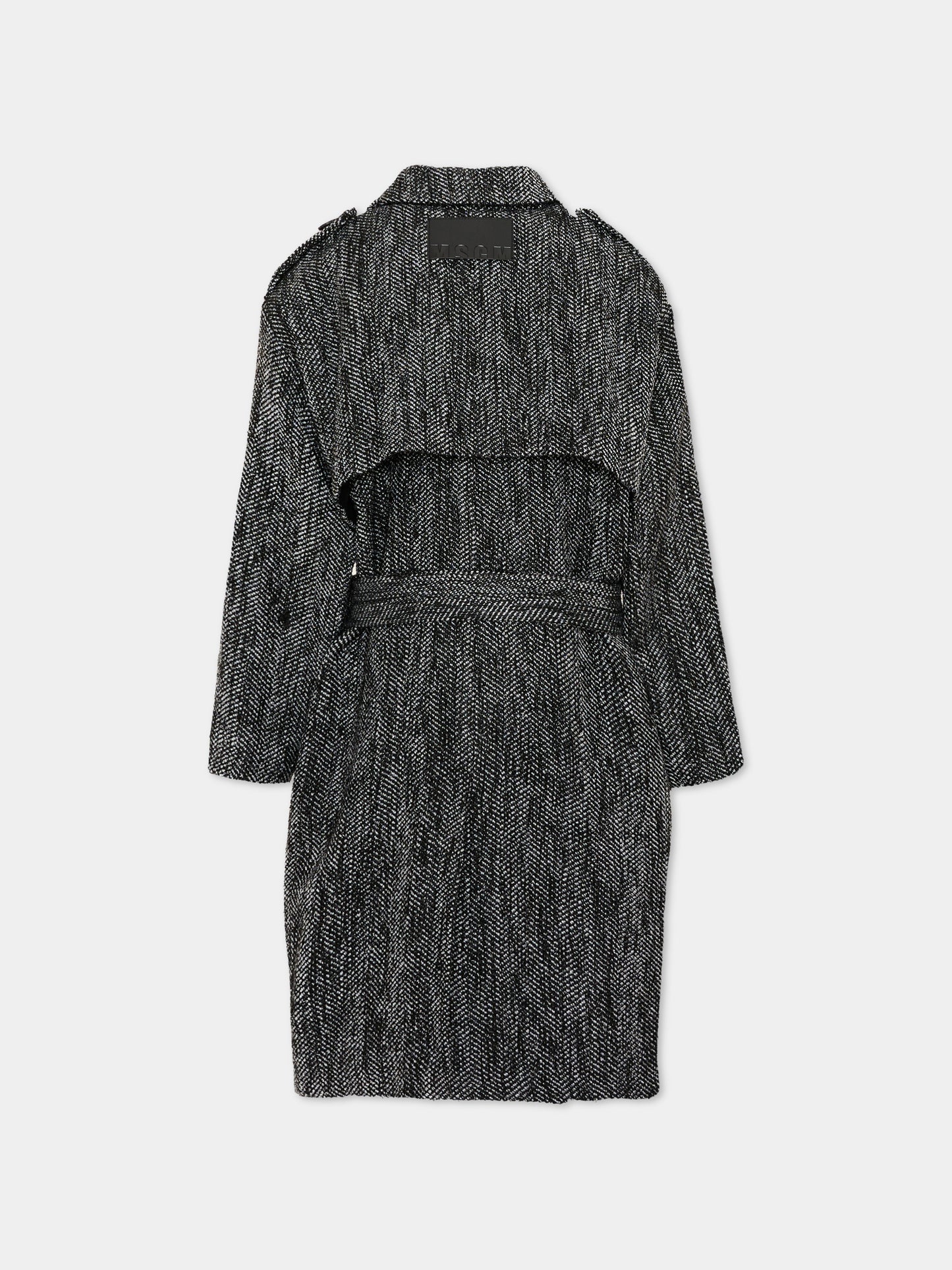 Cappotto grigio per bambina a spina di pesce,Msgm Kids,F6MSJGCO168 102