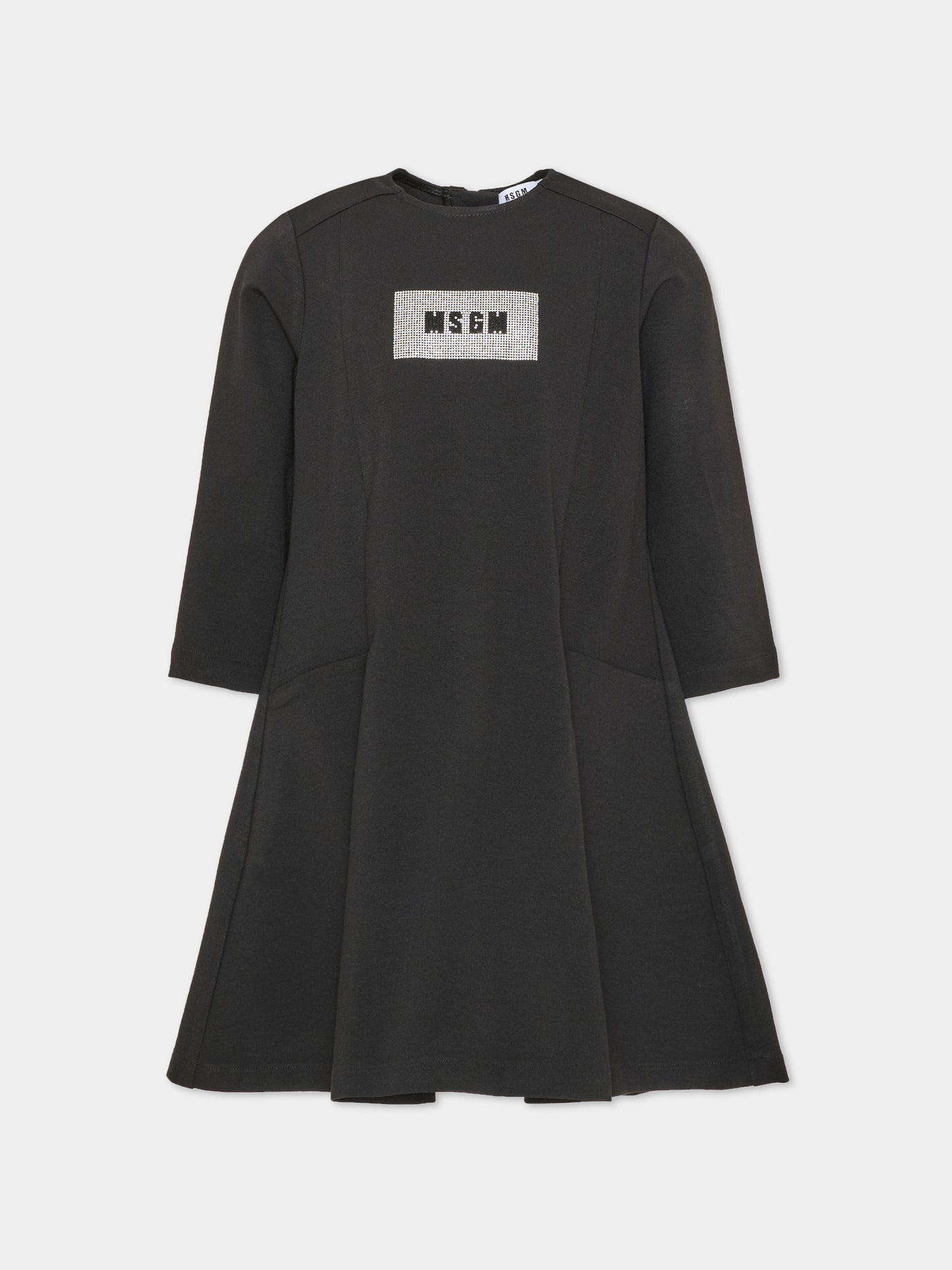 Vestito a manica lunga nero per bambina con logo,Msgm Kids,F6MSJGDR325 110