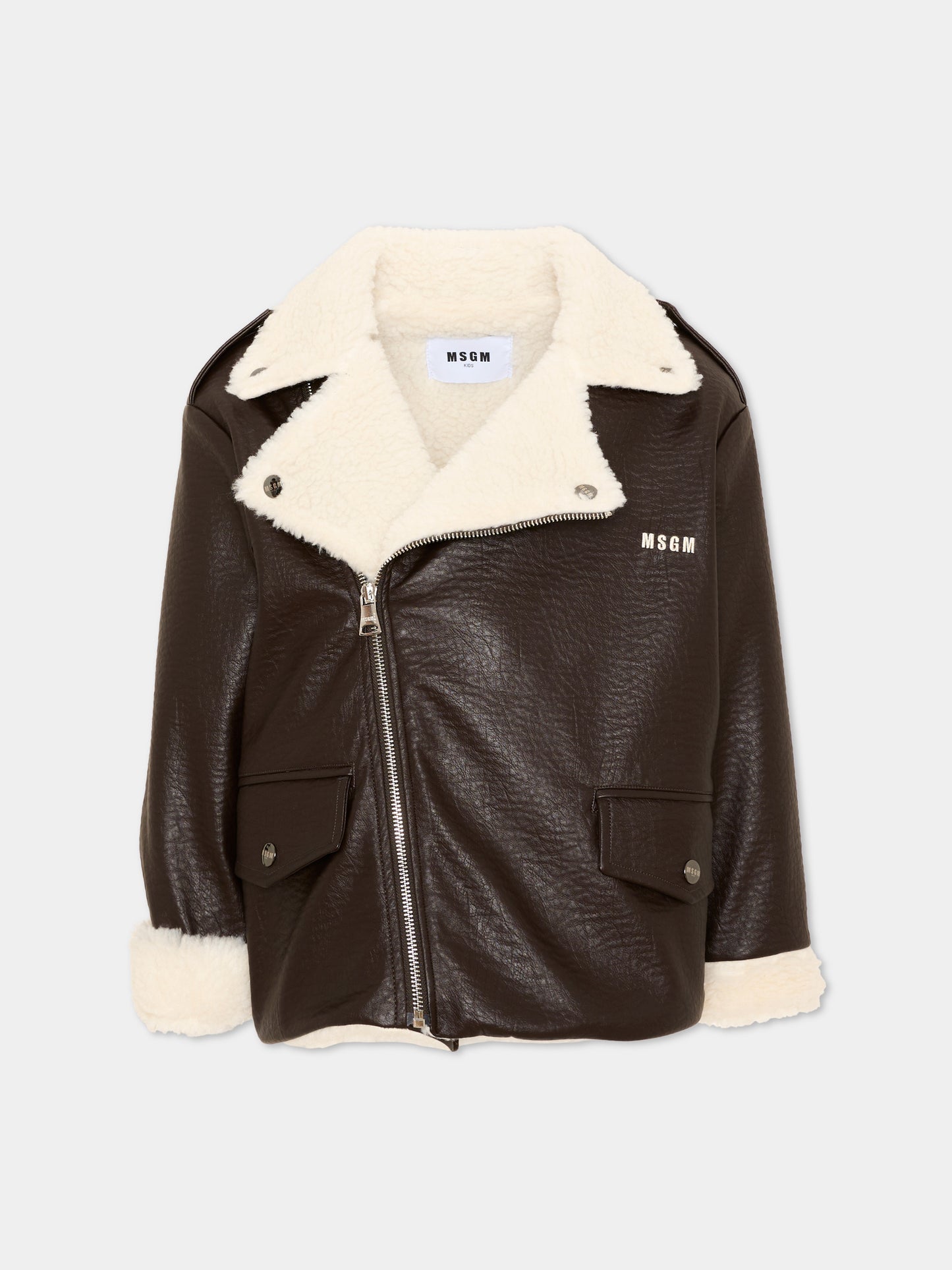 Ecopelliccia marrone per bambina,Msgm Kids,F6MSJGJK083 943