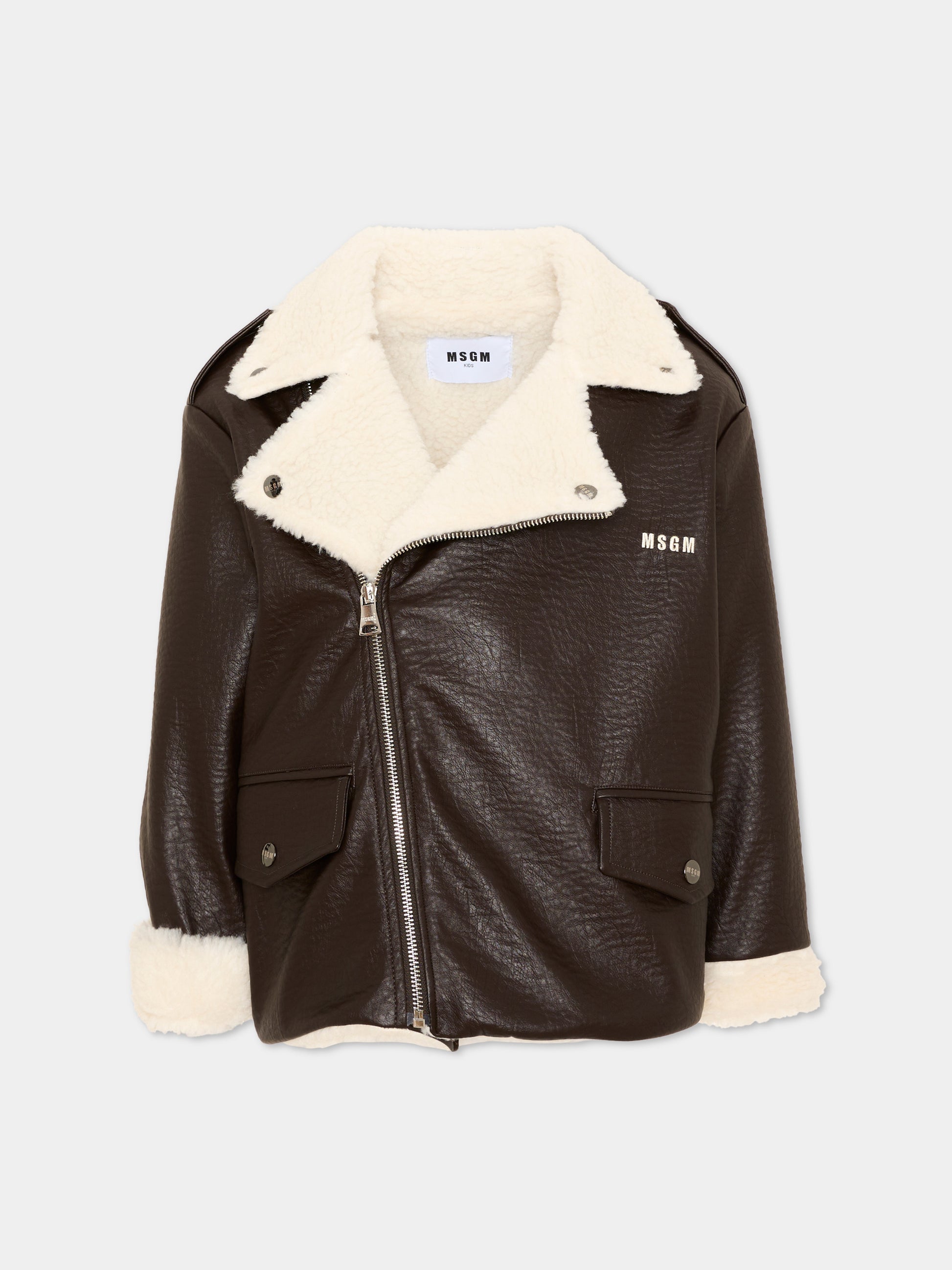 Ecopelliccia marrone per bambina,Msgm Kids,F6MSJGJK083 943