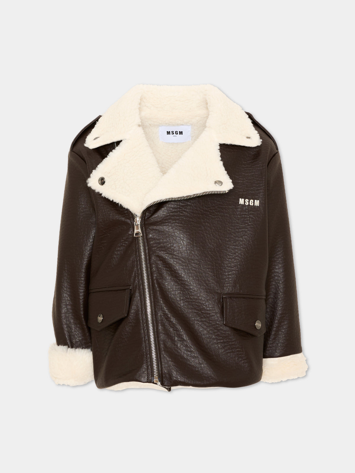 Ecopelliccia marrone per bambina,Msgm Kids,F6MSJGJK083 943