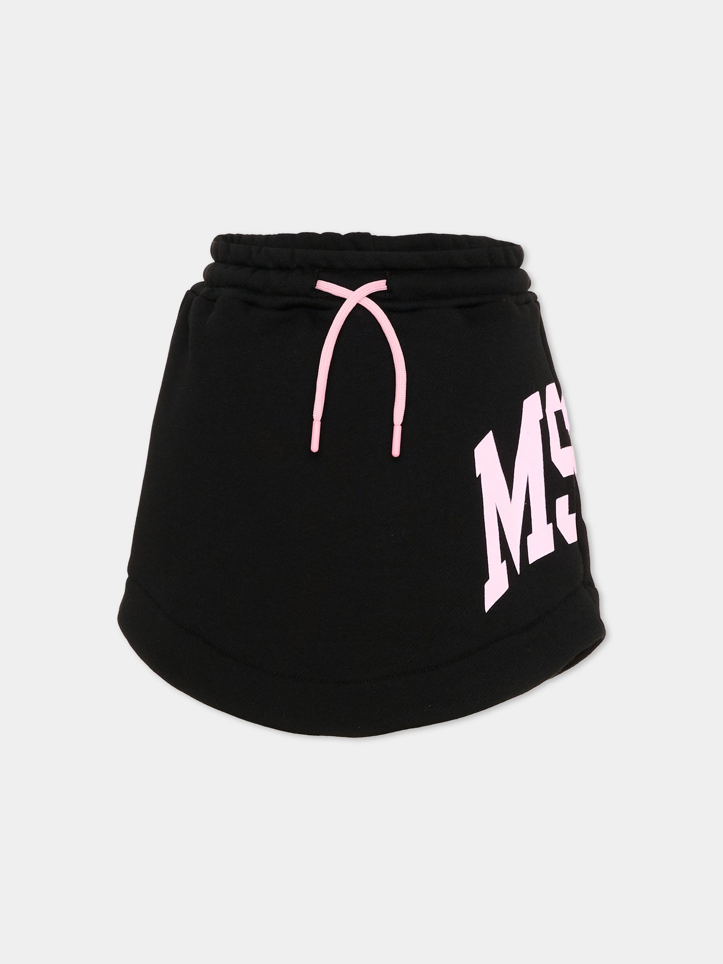 Gonna nera per bambina con logo rosa,Msgm Kids,F6MSJGSK033 110