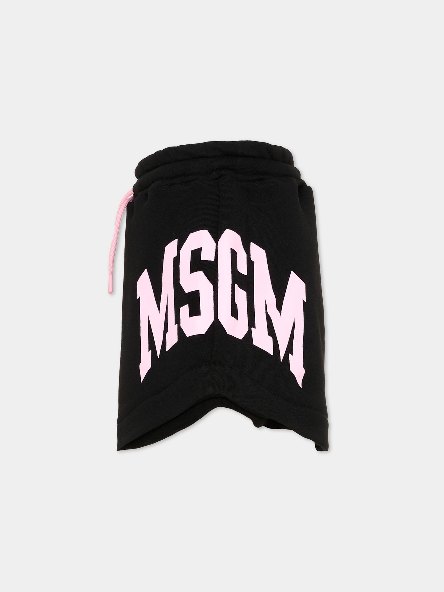Gonna nera per bambina con logo rosa,Msgm Kids,F6MSJGSK033 110
