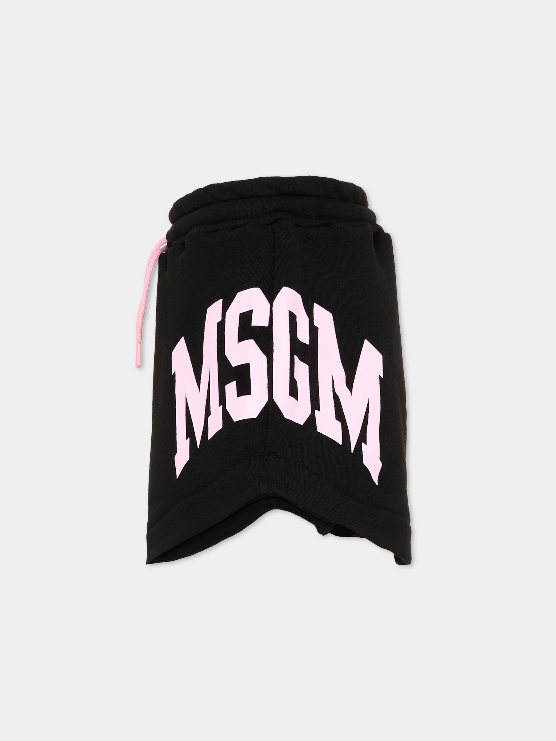 Gonna nera per bambina con logo rosa,Msgm Kids,F6MSJGSK033 110