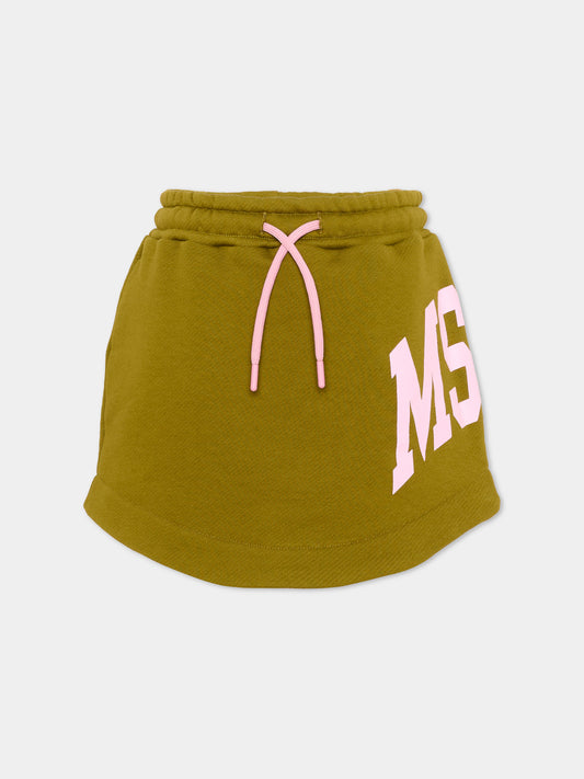 Gonna verde per bambina con logo,Msgm Kids,F6MSJGSK033 MS089