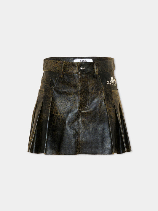Gonna casual nera per bambina effetto pelle,Msgm Kids,F6MSJGSK112 110