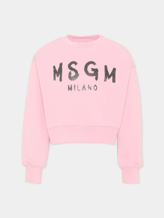 Felpa rosa per bambina con logo,Msgm Kids,F6MSJGSW047 MS090