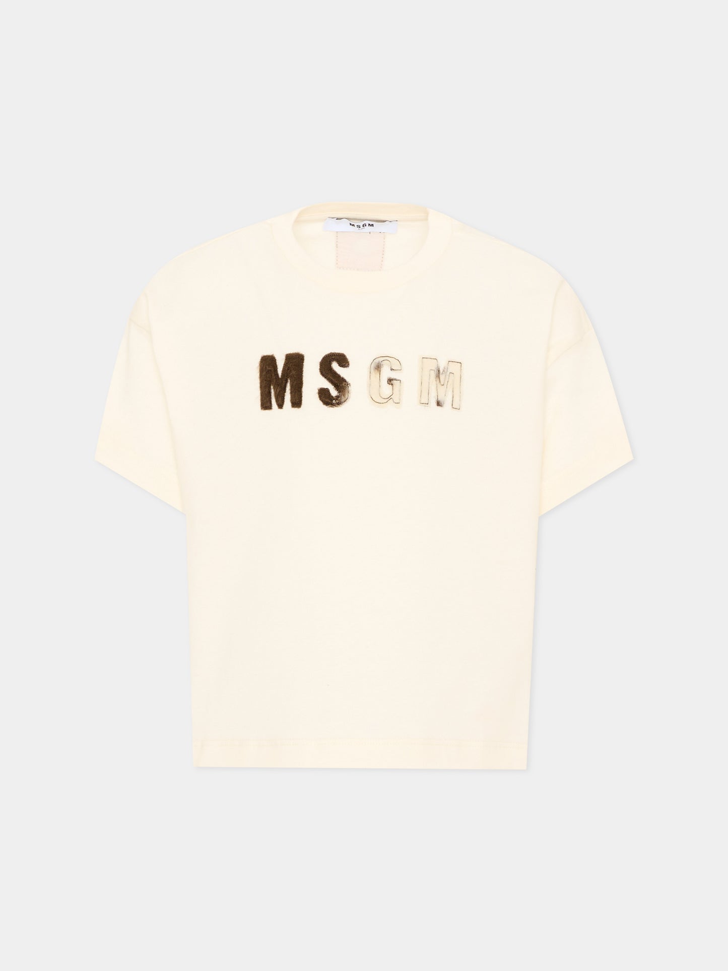T-shirt avorio per bambina con logo,Msgm Kids,F6MSJGTH067 013