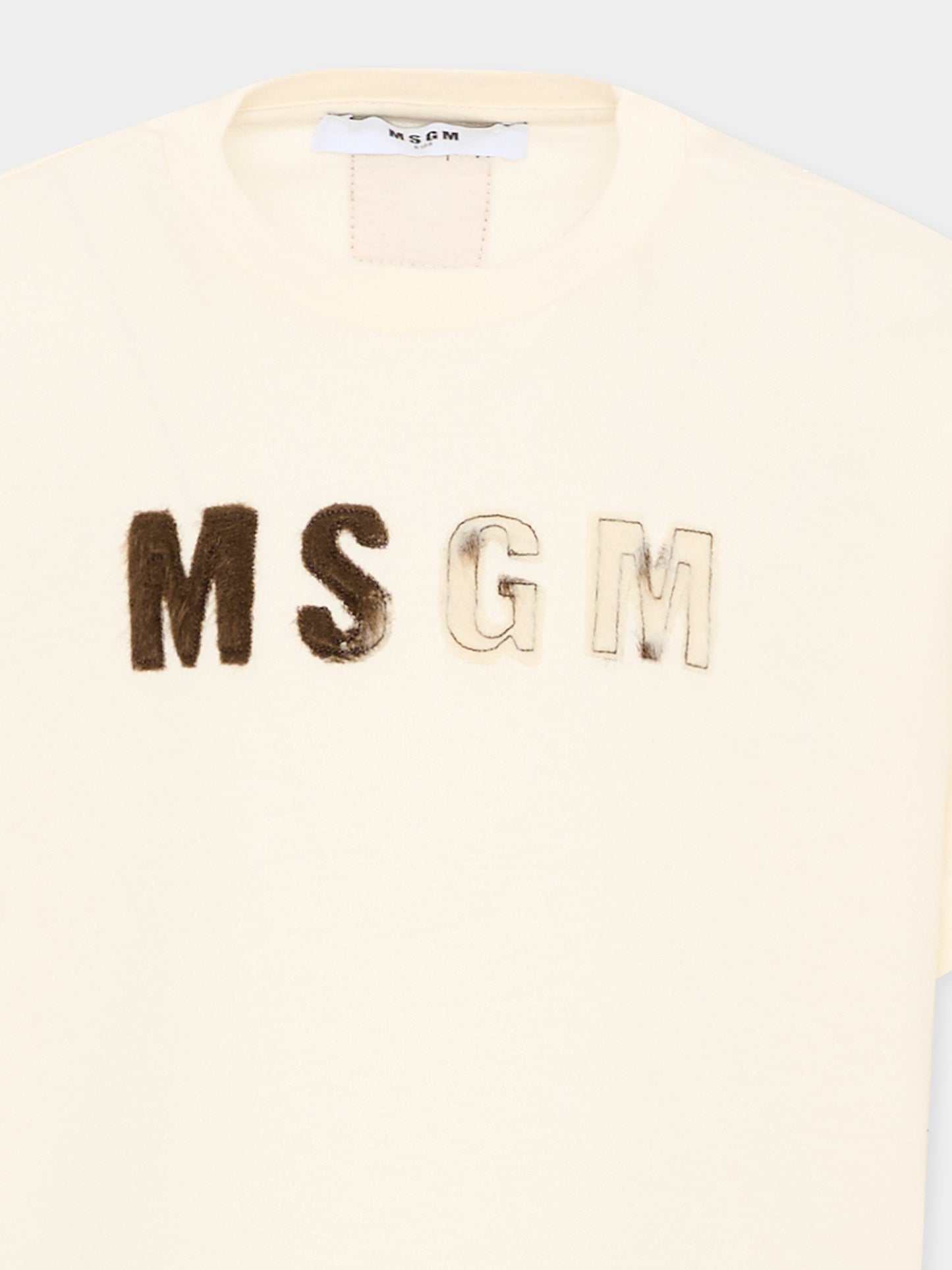 T-shirt avorio per bambina con logo,Msgm Kids,F6MSJGTH067 013