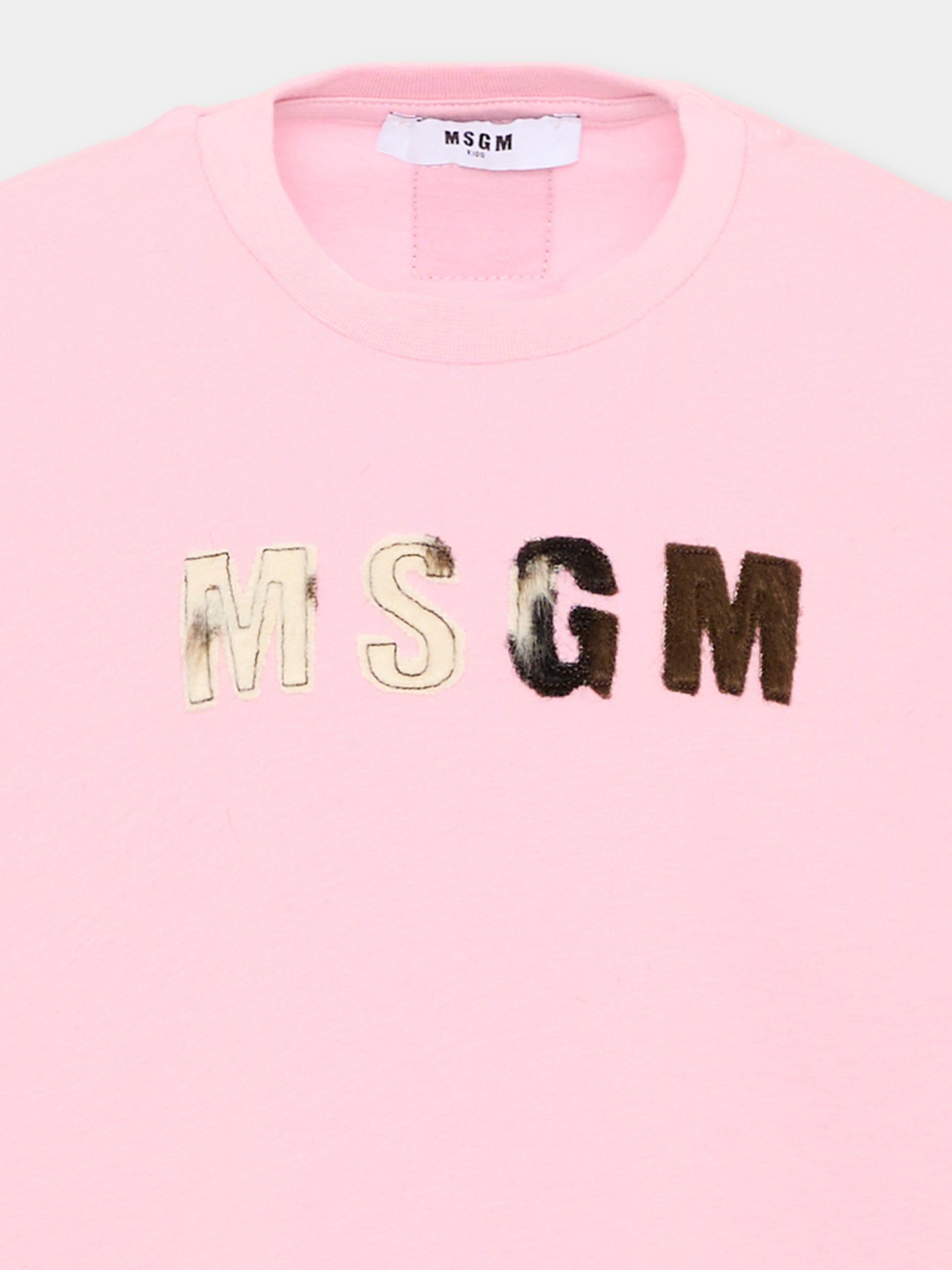 T-shirt rosa per bambina con logo,Msgm Kids,F6MSJGTH067 MS090