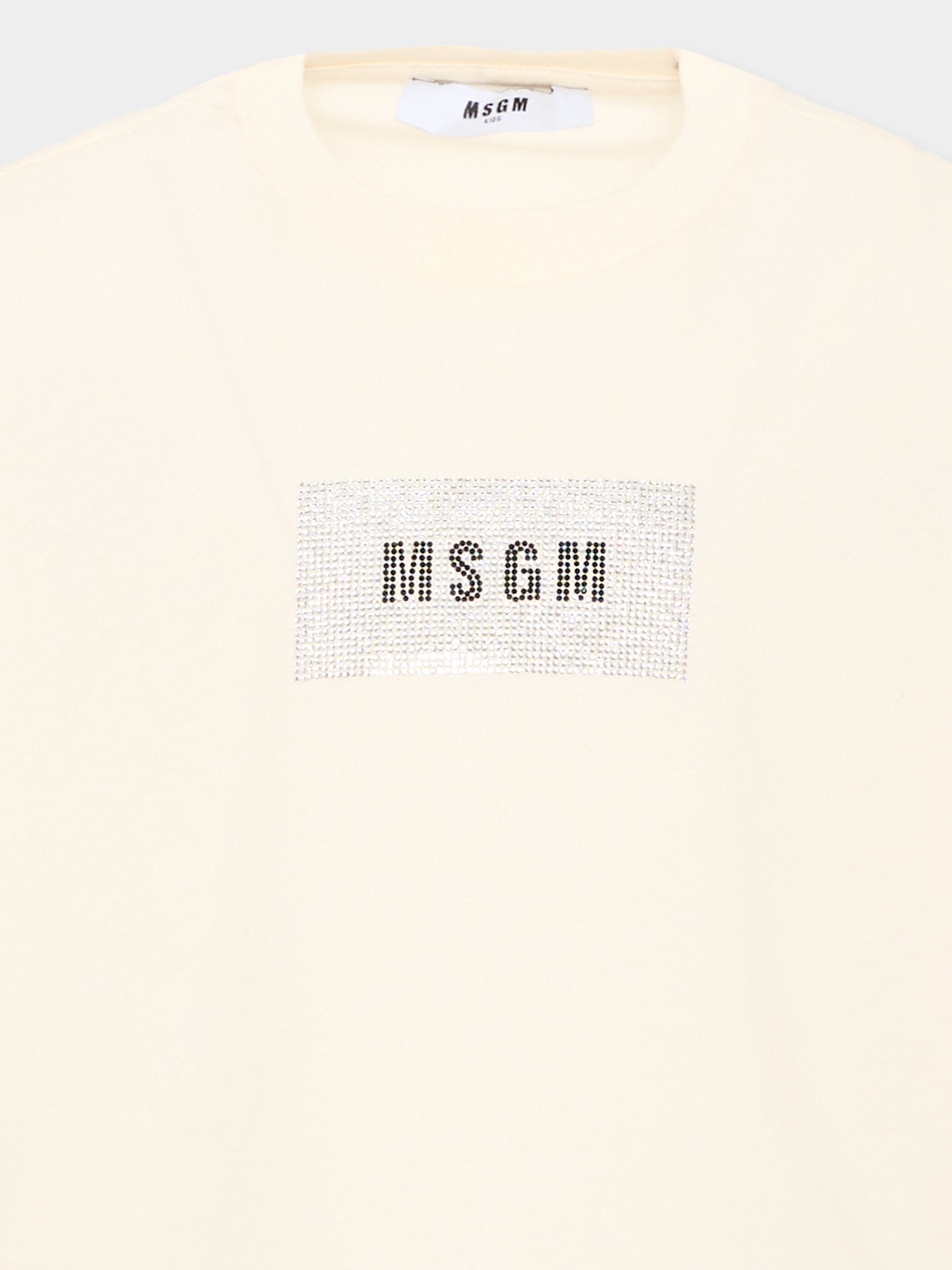 T-shirt avorio per bambina con logo,Msgm Kids,F6MSJGTH209 013